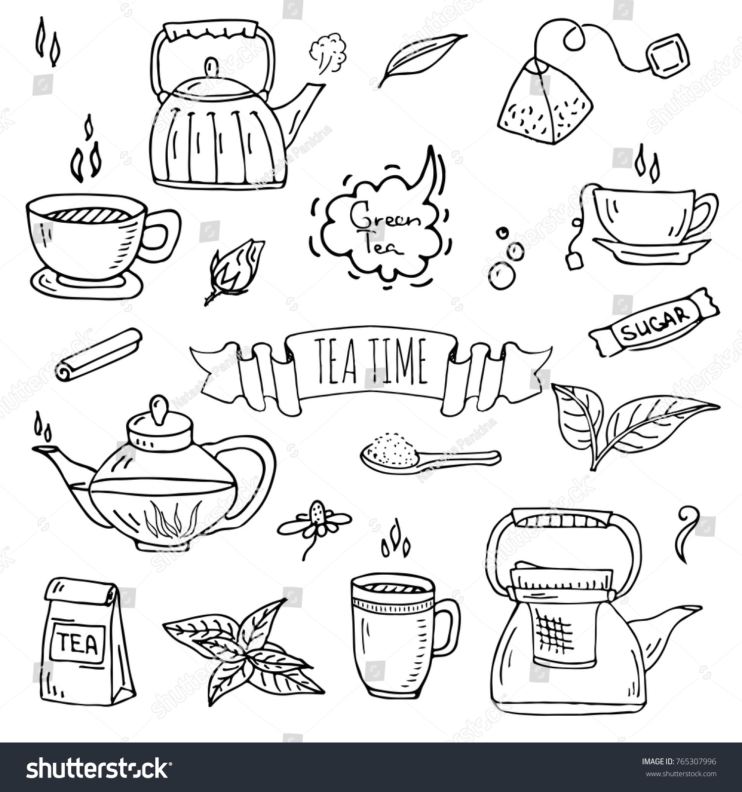 Hand Drawn Doodle Tea Time Icon Stock Vector Royalty Free