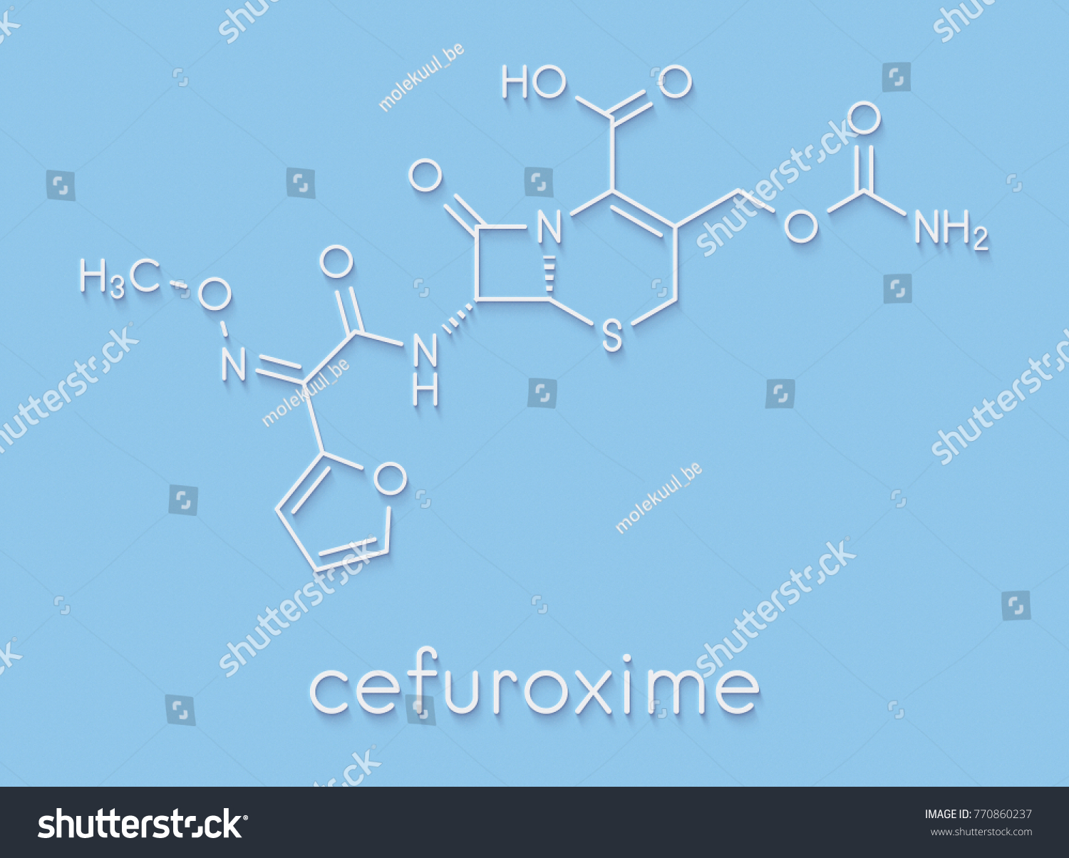 Cefuroxime Second Generation Cephalosporin Antibiotic Molecule 库存插图