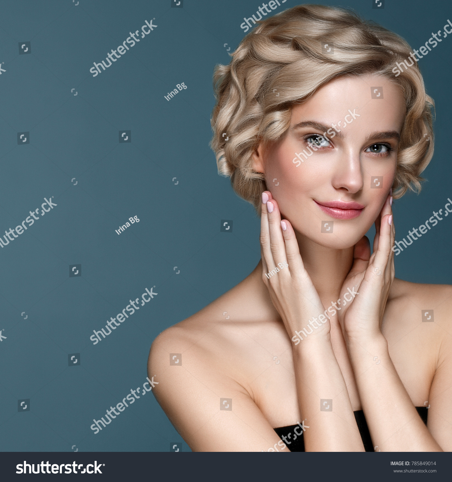 Beautiful Woman Short Blonde Hair Elegant Stock Photo