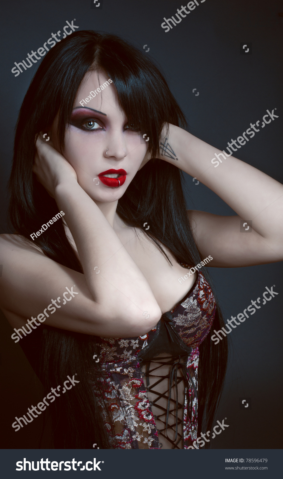 Gothic Studio Portrait Brunette Sexy Woman Stock Photo 78596479