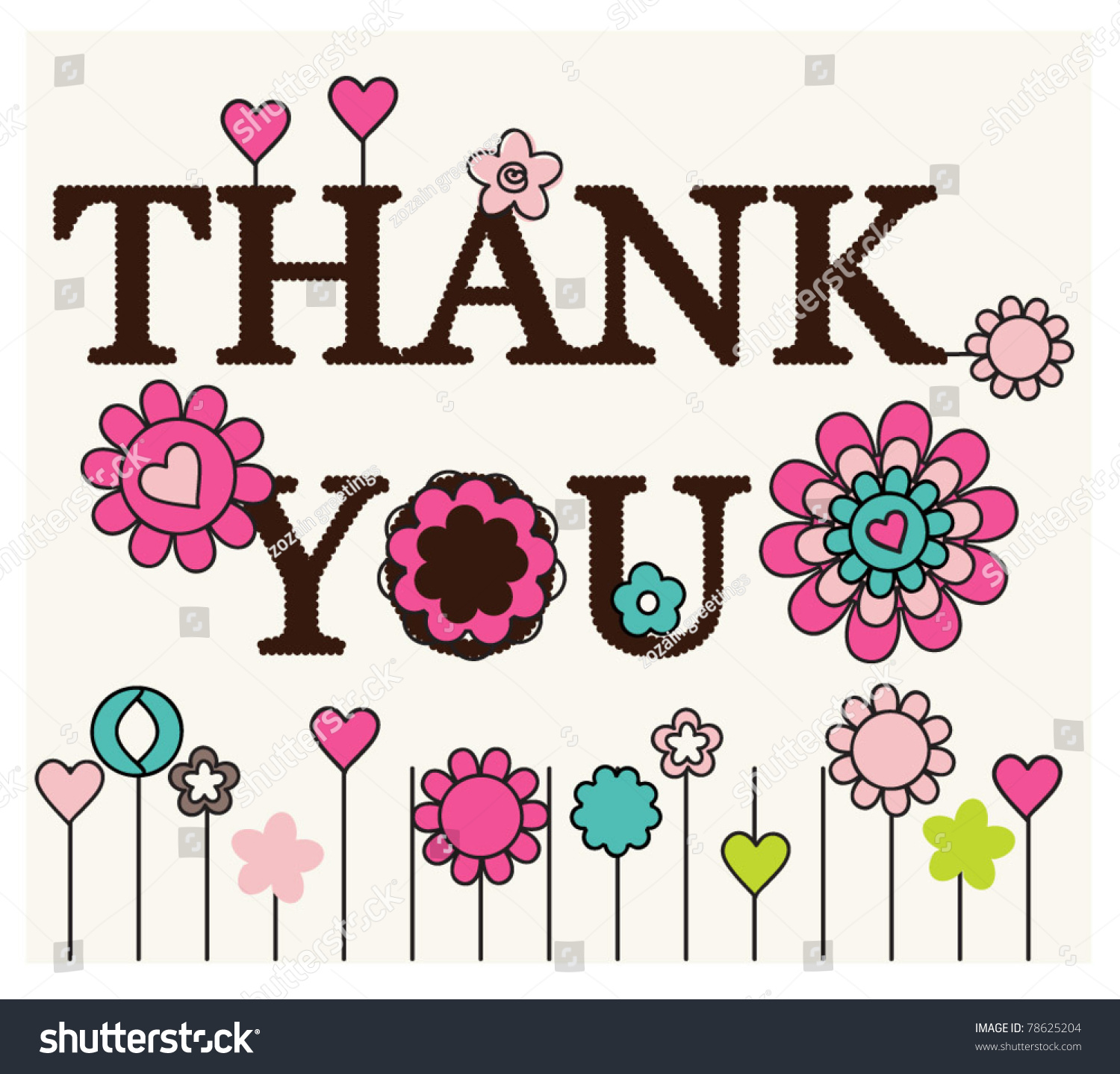 Vektor Stok Thank You Card Floral Designs Tanpa Royalti