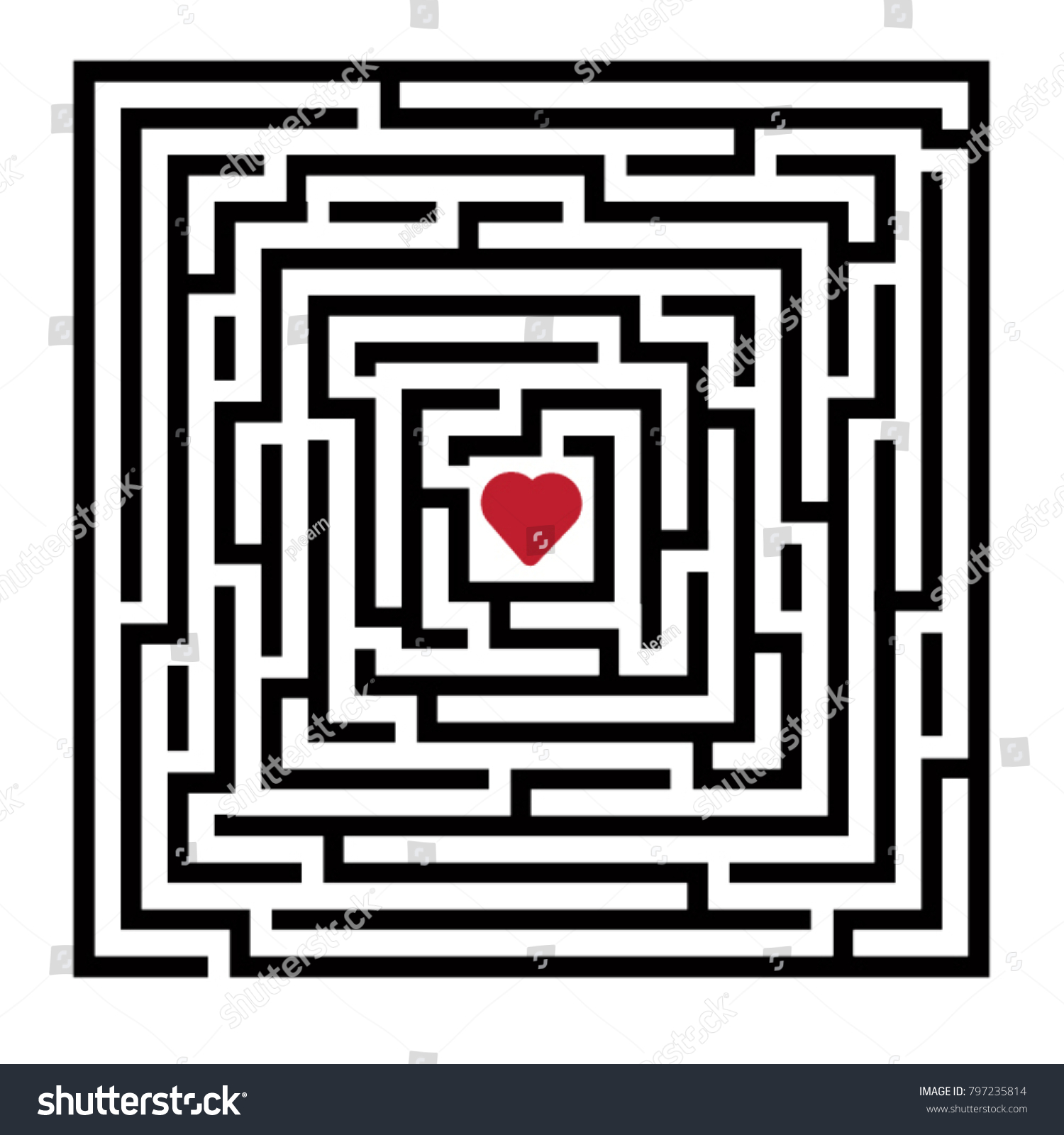 Red Heart Shaped Middle Square Maze Stock Vector Royalty Free