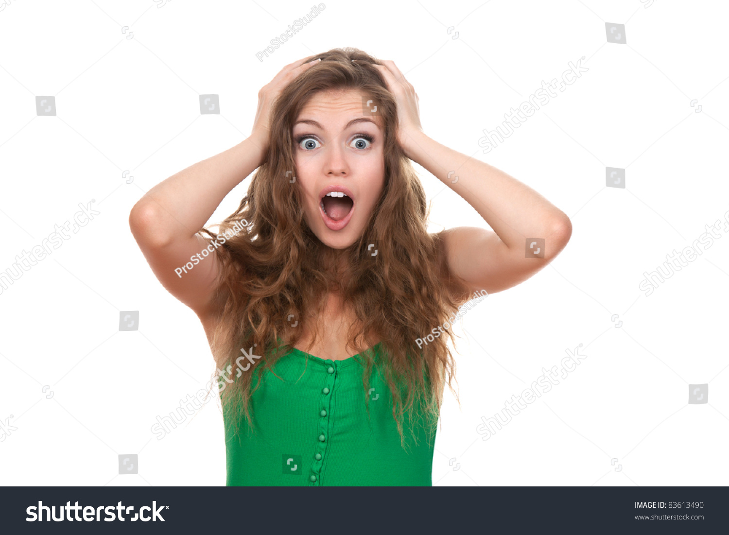 Scared attractive woman screams fan images