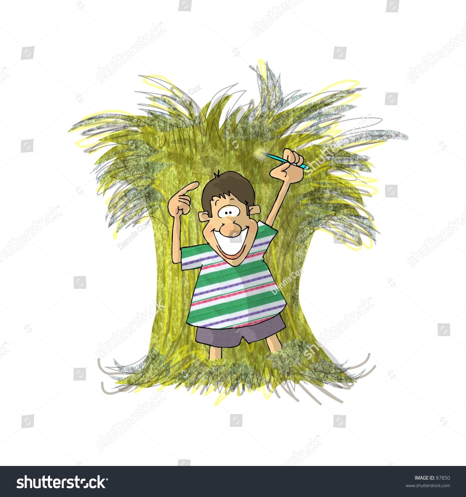 Clipart Illustration Boy Finding Needle Haystack Stock Illustration