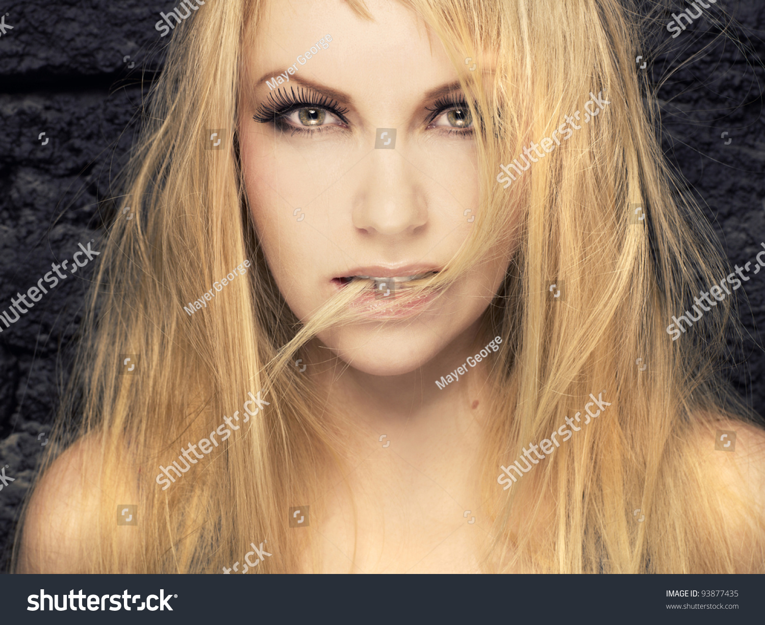 Stylish Studio Portrait Passionate Sexy Blonde Stock Photo