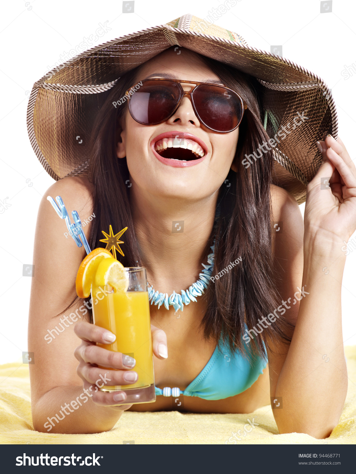 Girl Bikini Drink Juice Through Straw Stock Photo 94468771 Shutterstock