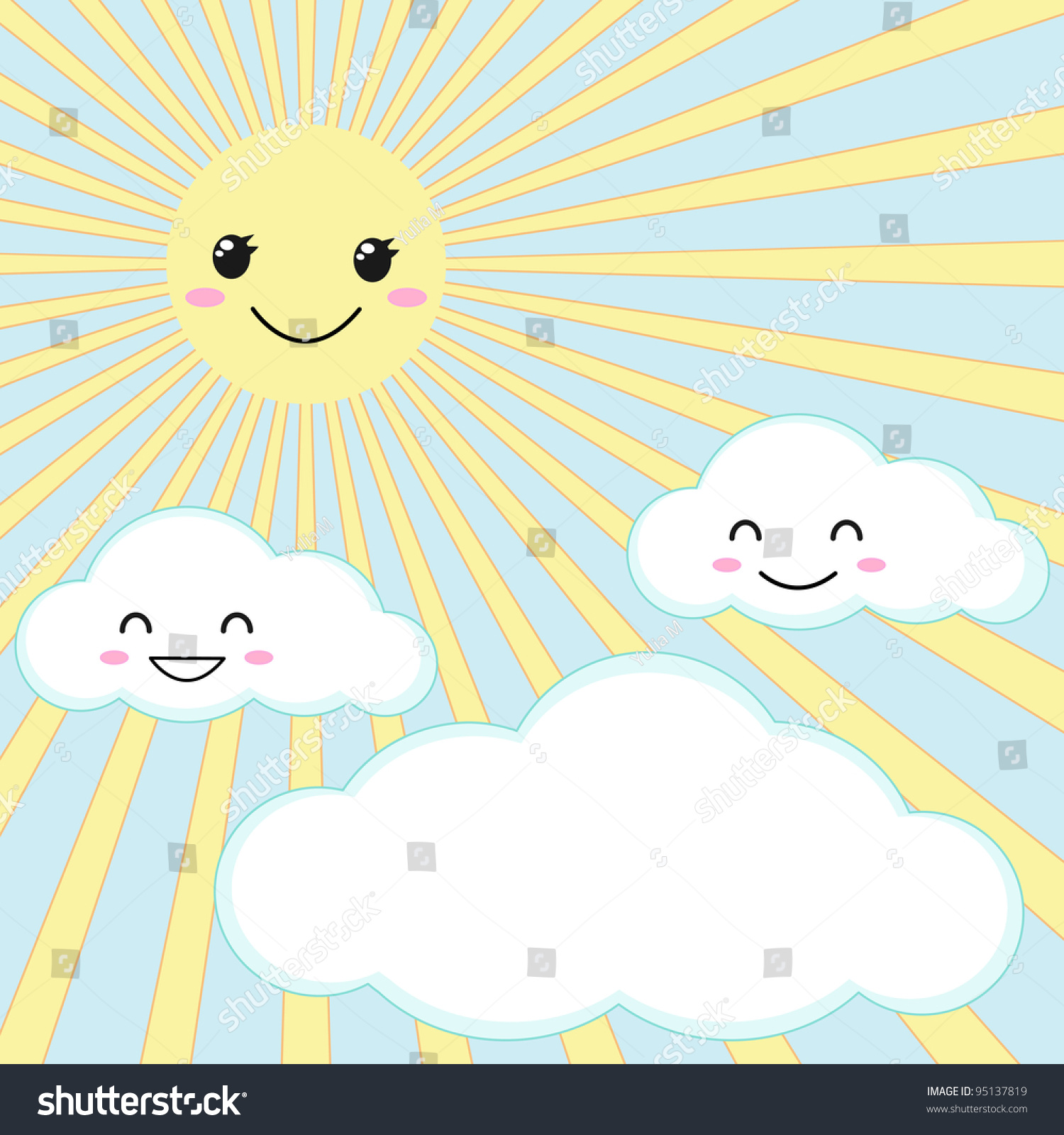 Vector Illustration Smiling Sun Clouds Stock Vector Royalty Free