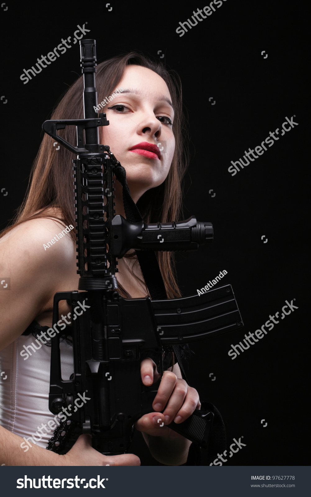 Sexy Women Girl Holding Assault Rifle Stock Photo Shutterstock