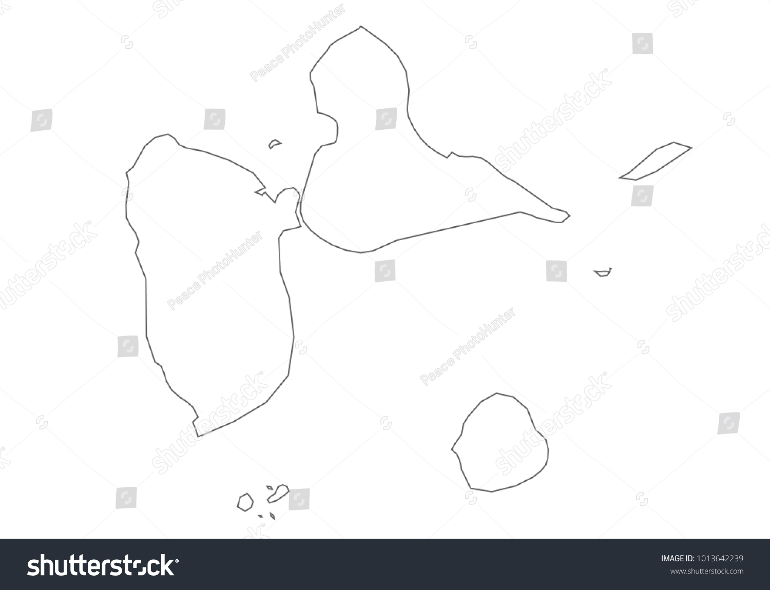 Guadeloupe Map With Country Borders Thin Black Royalty Free Stock