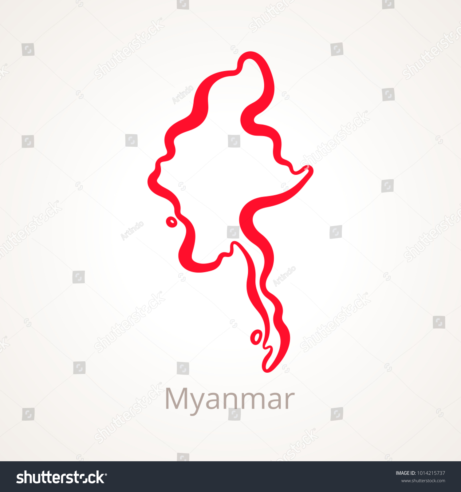 Outline Map Of Myanmar Marked With Red Line Royalty Free Stock