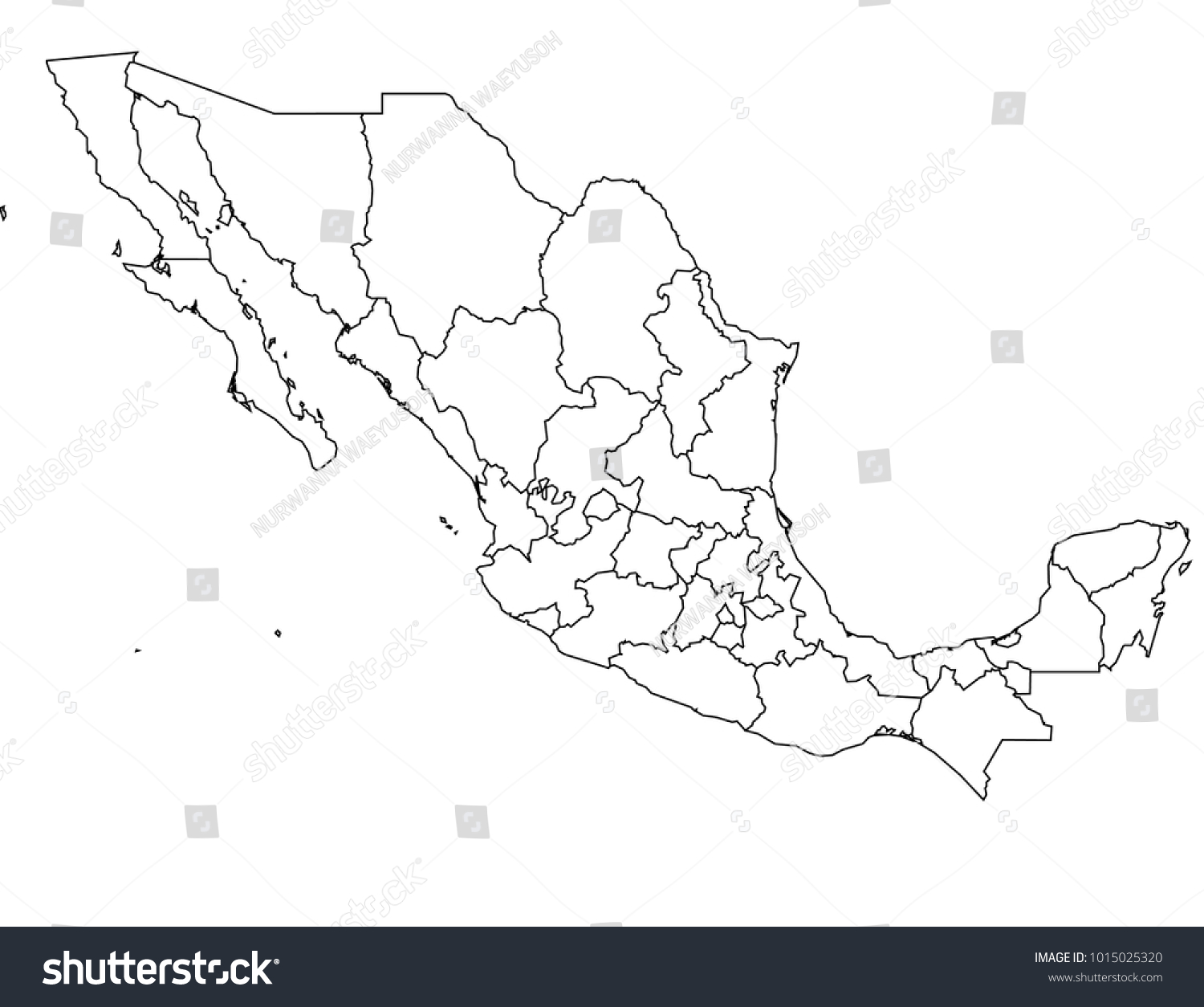 Mexico Outline Map Detailed Isolated Vector Royalty Free Stock