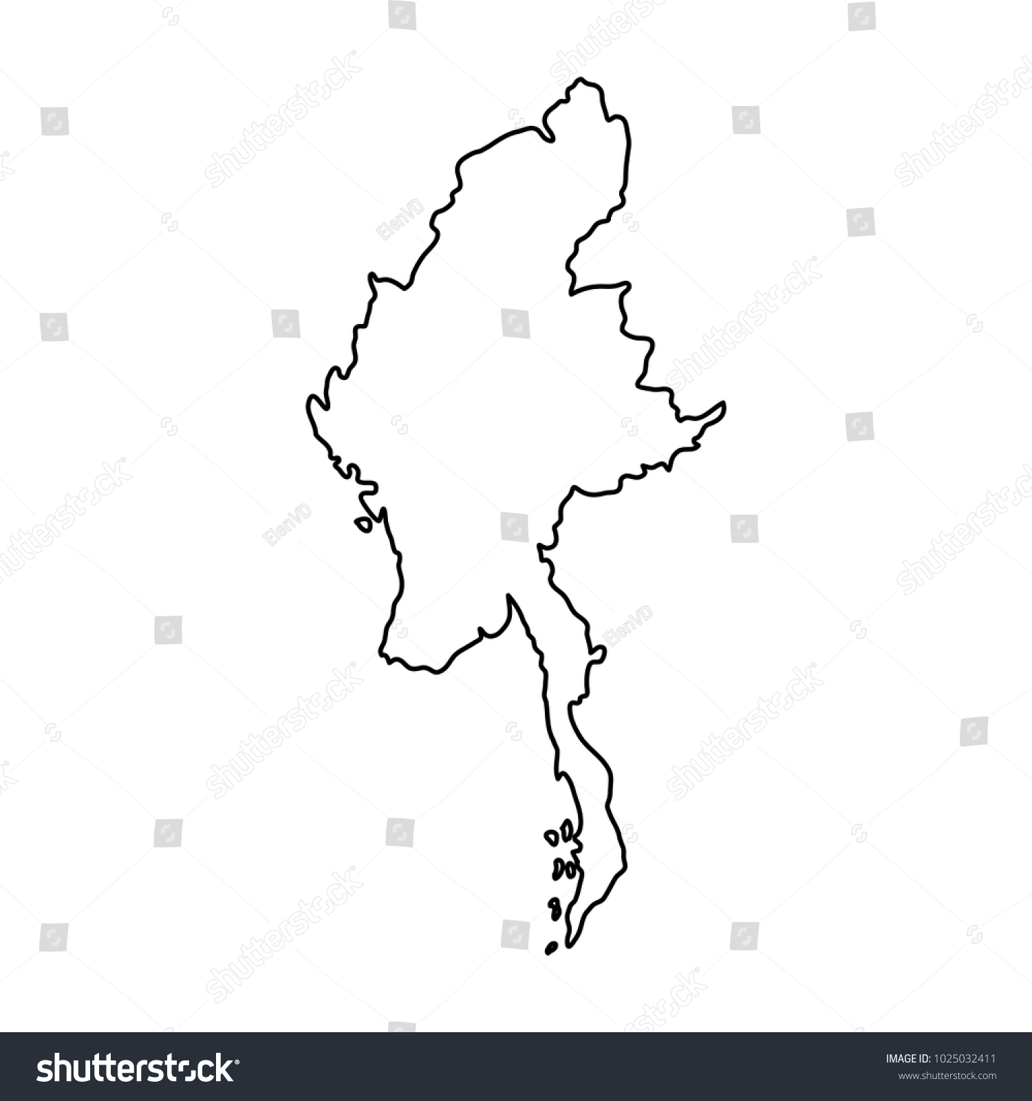 Myanmar Map Of Black Contour Curves On White Royalty Free Stock Photo