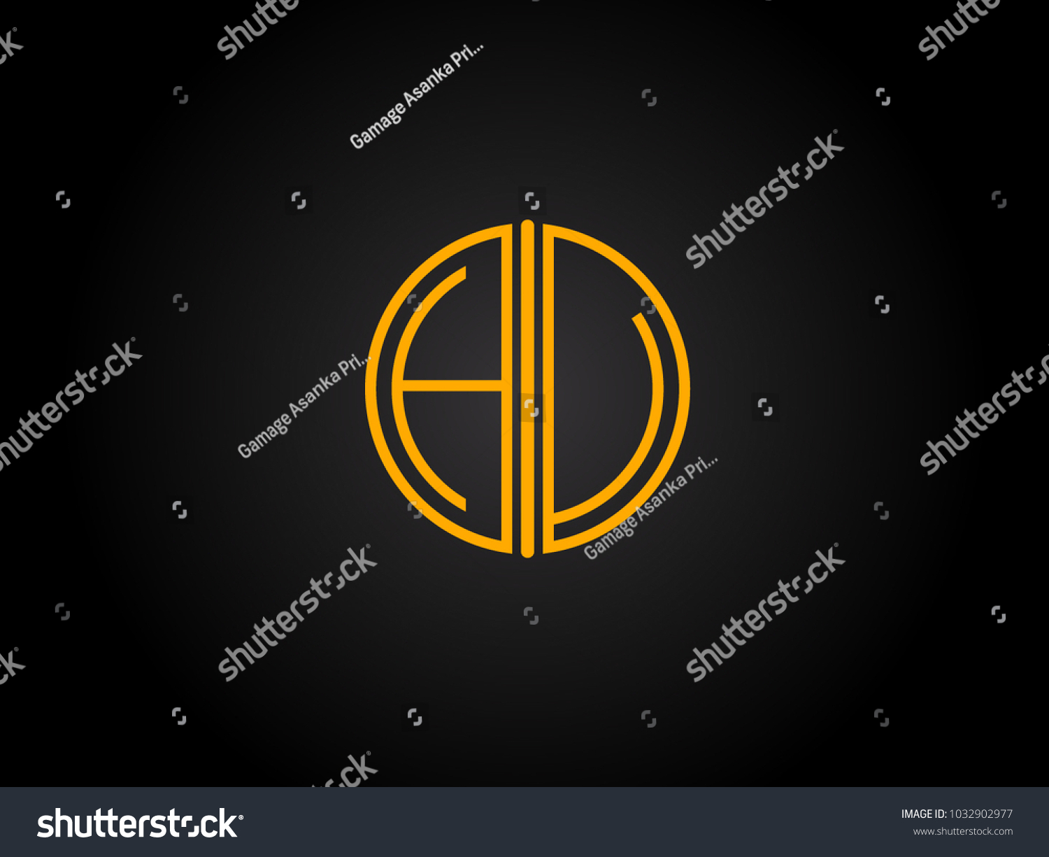 HU Circle Shape Golden Yellow Letter Logo Design Royalty Free Stock