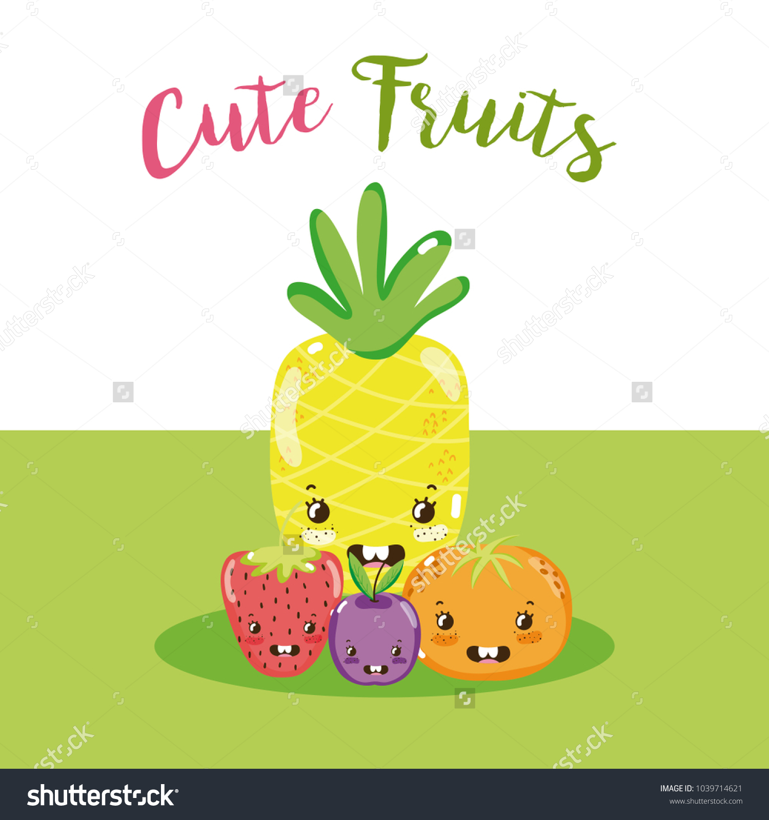 Cute Fruits Kawaii Cartoons Royalty Free Stock Vector