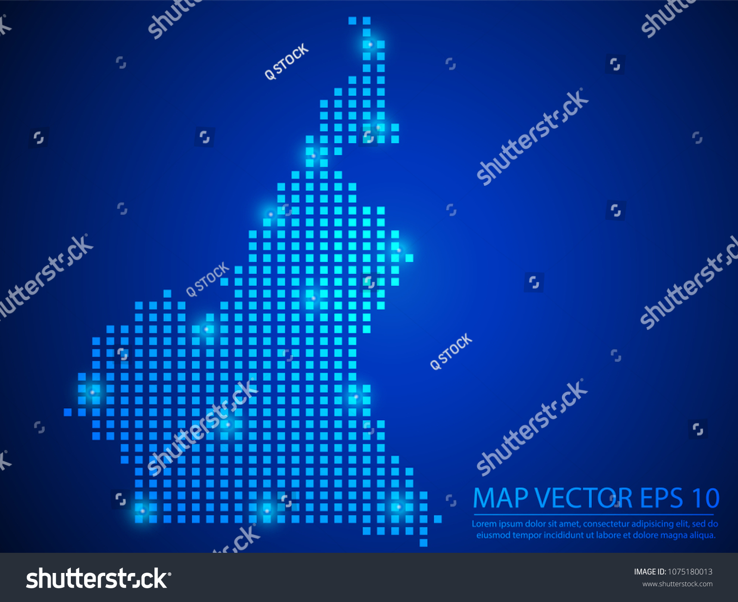 Pixel Mosaic Glow Blue Dot Map With Light On Royalty Free Stock