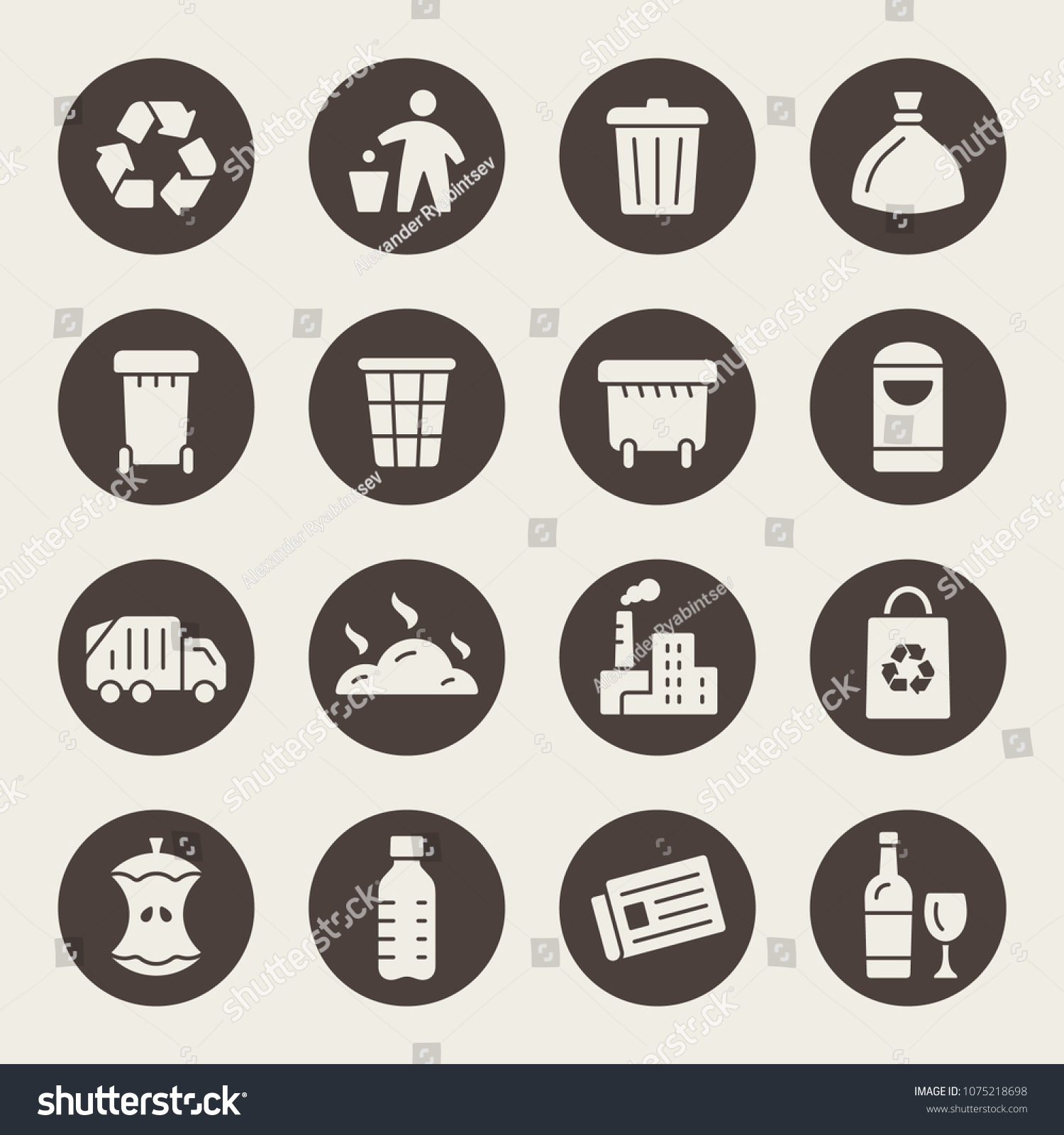 Garbage Recycling Icons Royalty Free Stock Vector 1075218698 Avopix