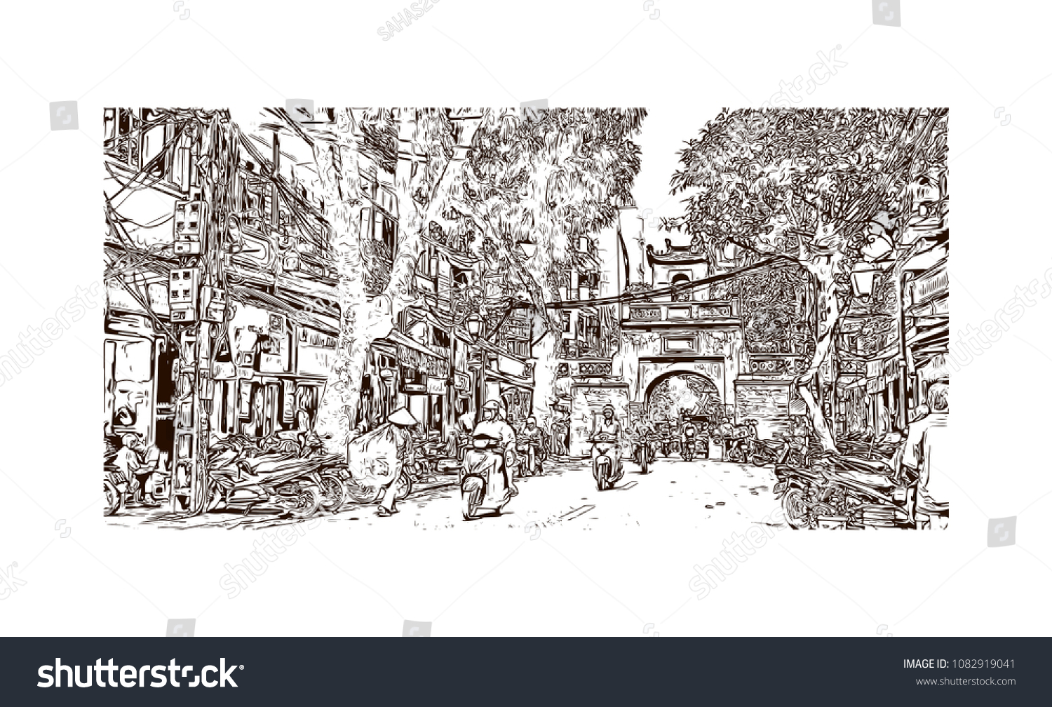 Hanoi Capital Of Vietnam Hand Drawn Sketch Royalty Free Stock