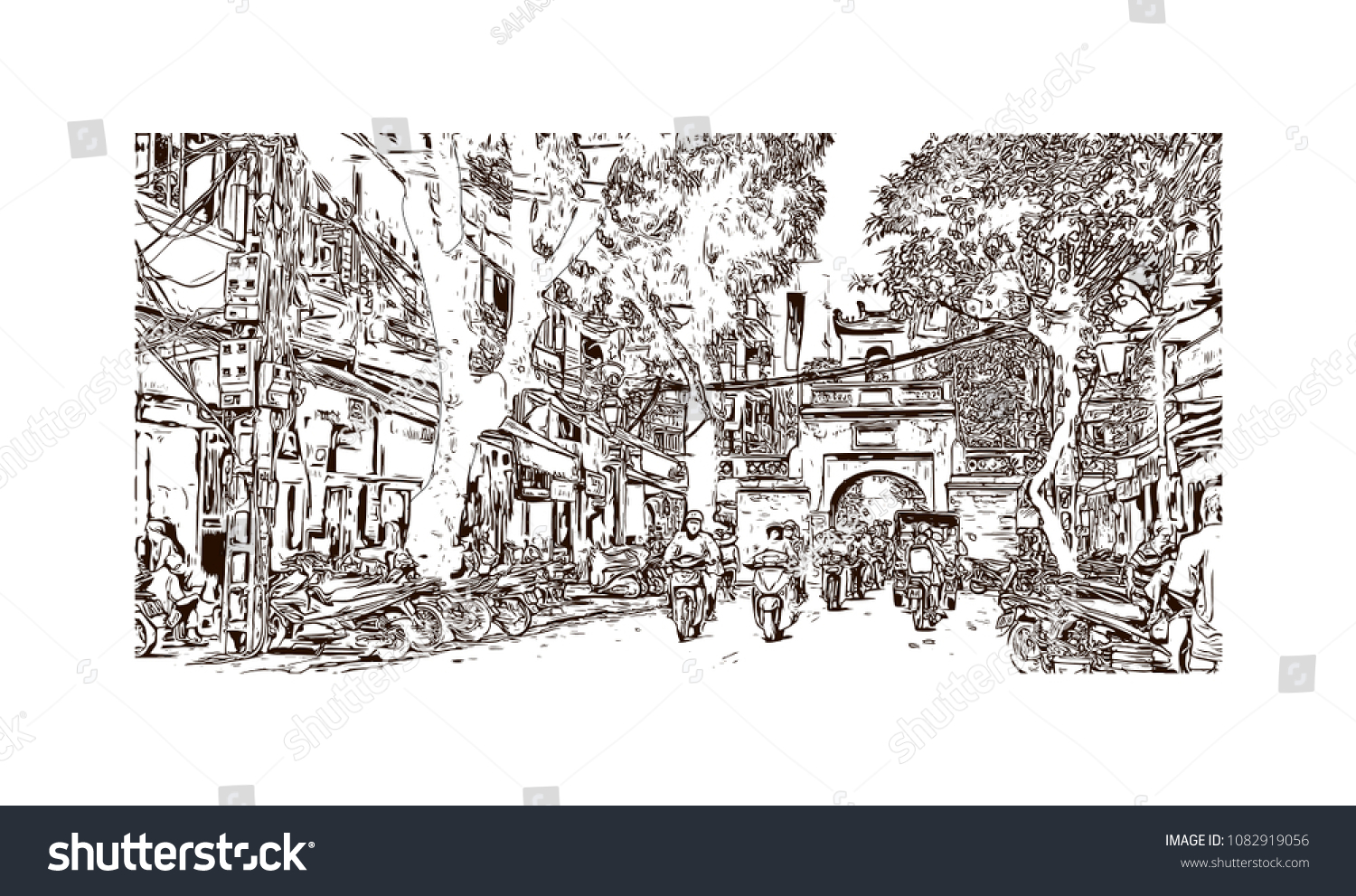 Hanoi Capital Of Vietnam Hand Drawn Sketch Royalty Free Stock