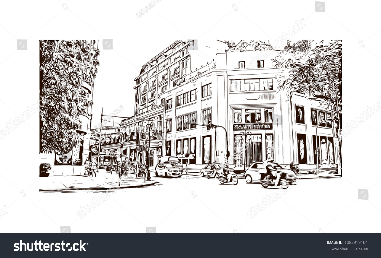 Hanoi Capital Of Vietnam Hand Drawn Sketch Royalty Free Stock