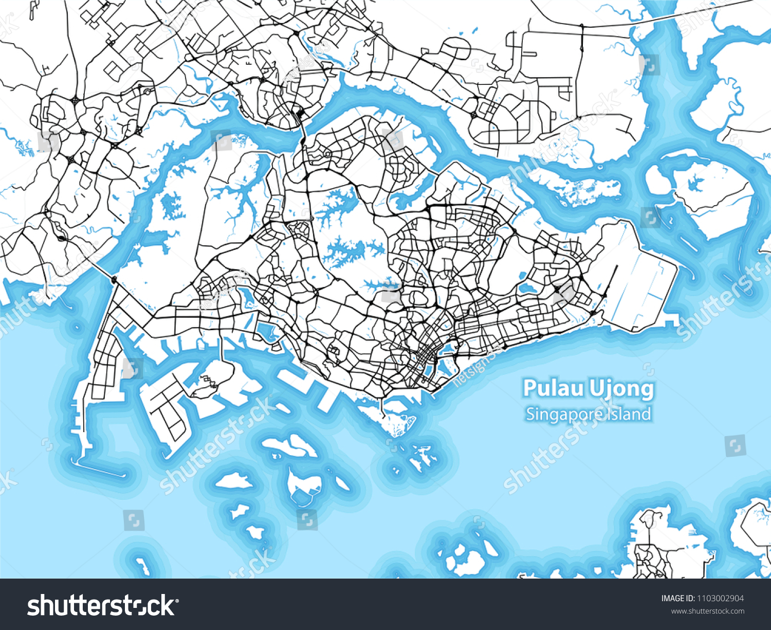 Two Toned Map Of The Island Of Pulau Ujong Royalty Free Stock Vector