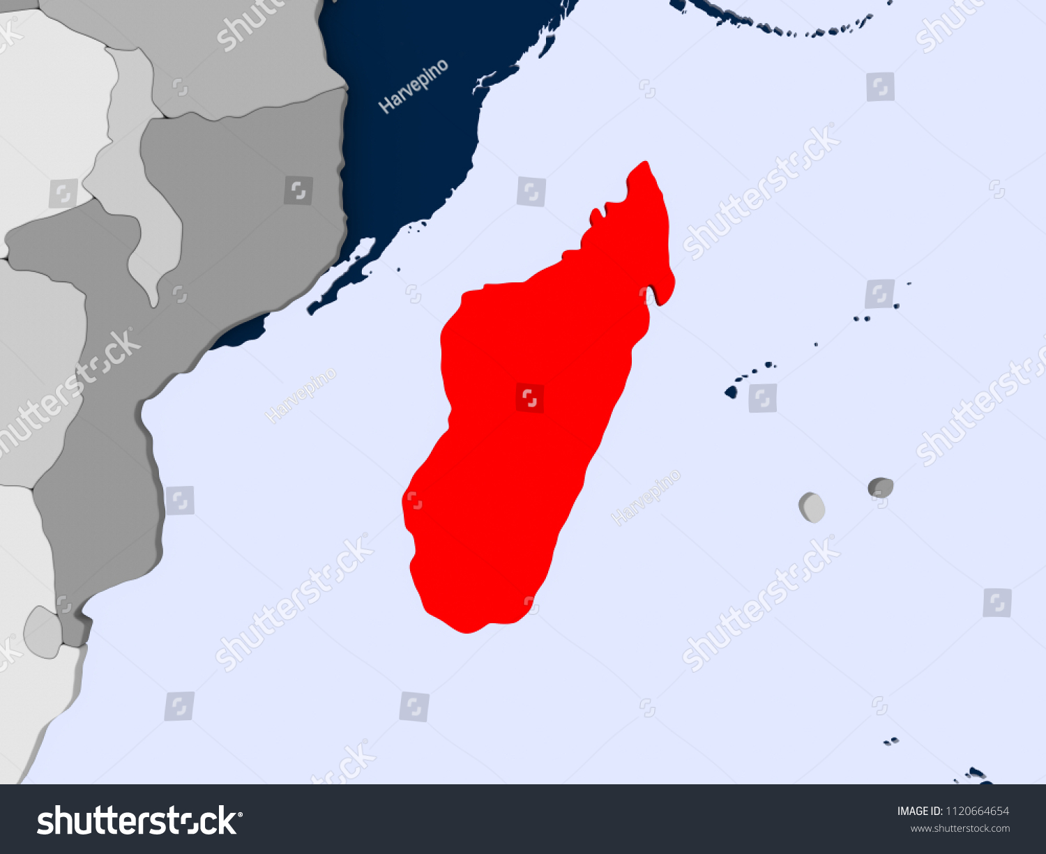 Madagascar In Red On Political Map With Royalty Free Stock Photo