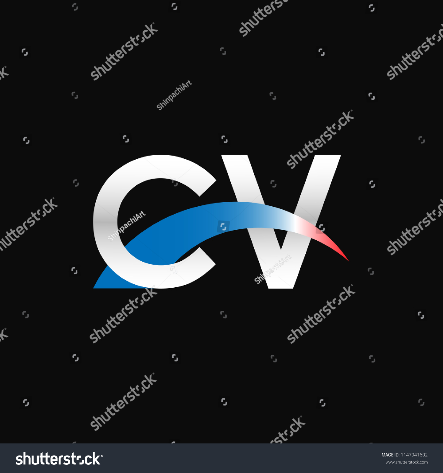 Initial Letters CV Overlapping Movement Swoosh Royalty Free Stock