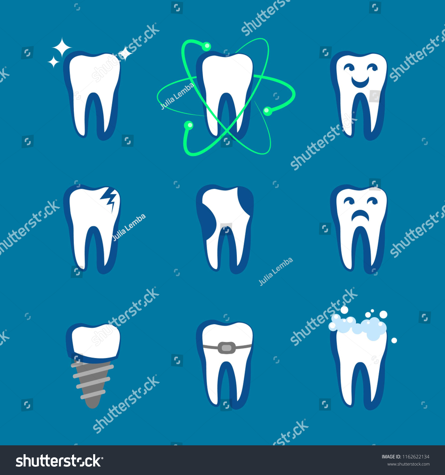 Set Of Clean And Dirty Tooth On Blue Backgound Royalty Free Stock