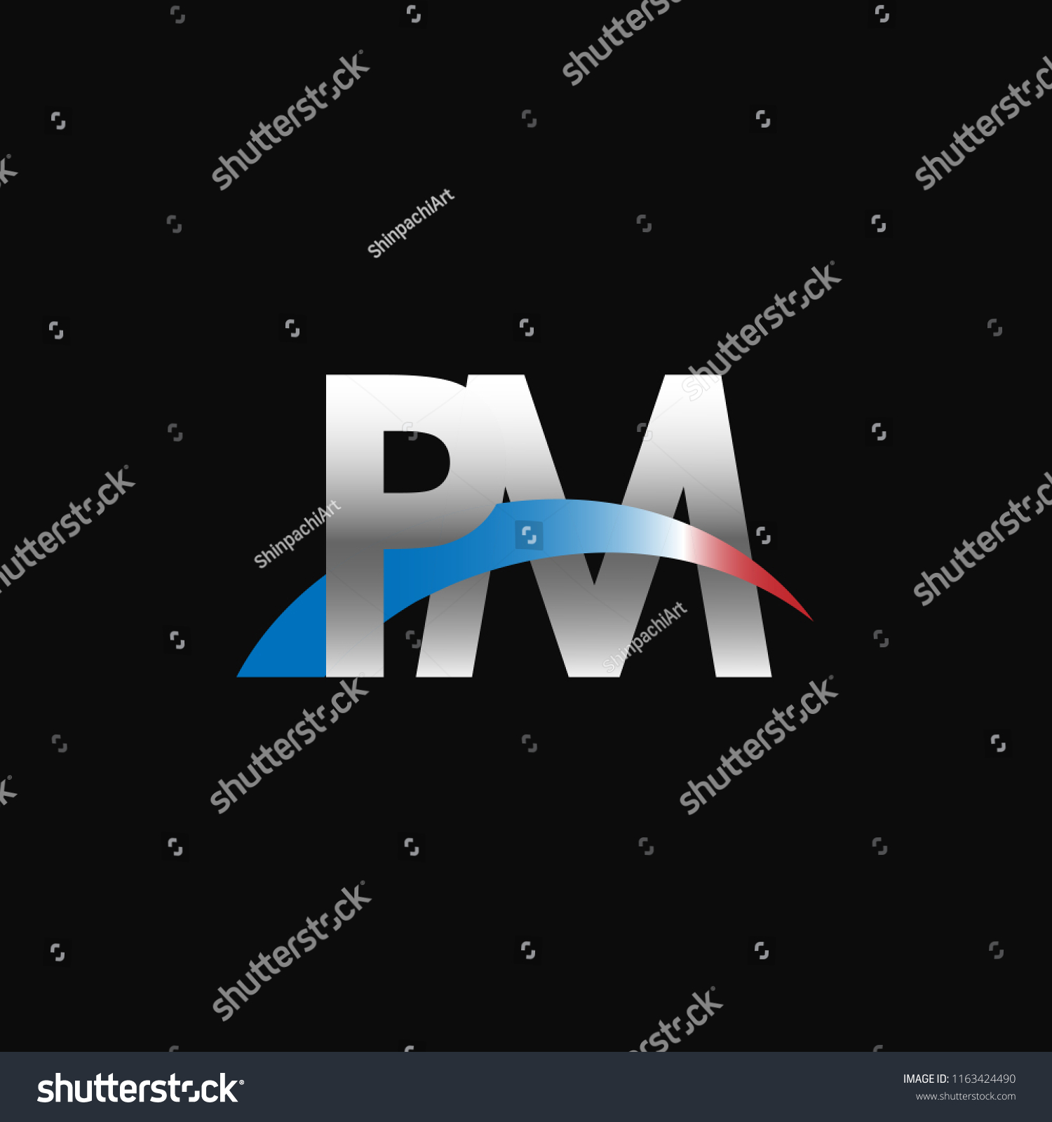 Initial Letters PM Overlapping Movement Swoosh Royalty Free Stock