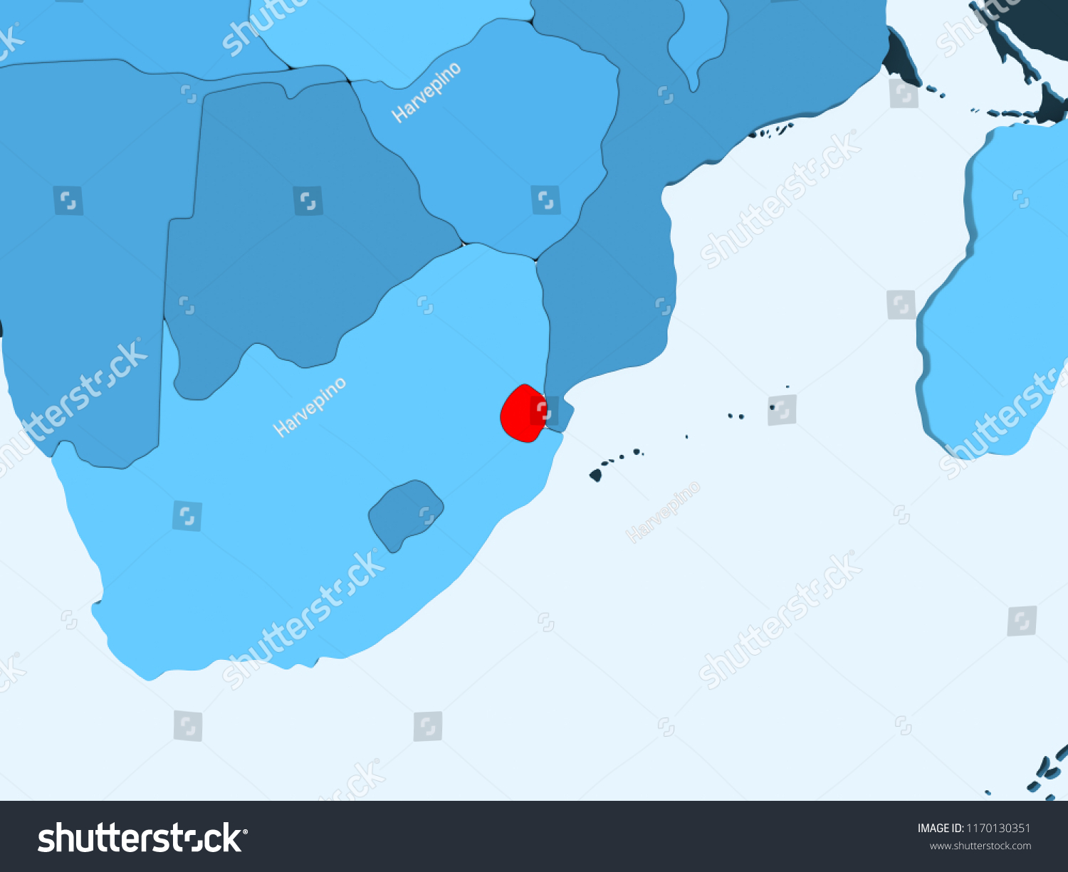 Swaziland In Red On Blue Political Map With Royalty Free Stock Photo