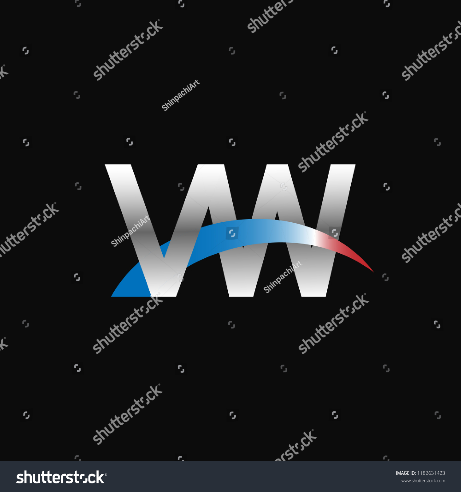 Initial Letters Vw Overlapping Movement Swoosh Royalty Free Stock