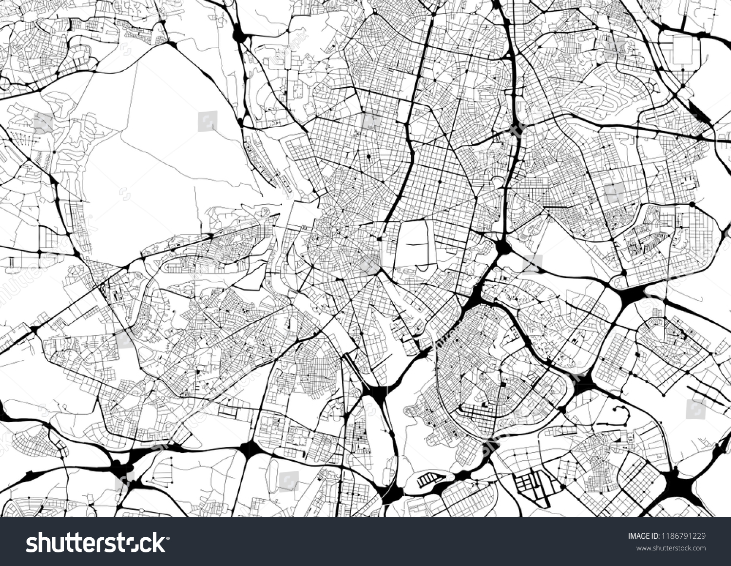 Monochrome City Map With Road Network Of Madrid Royalty Free Stock