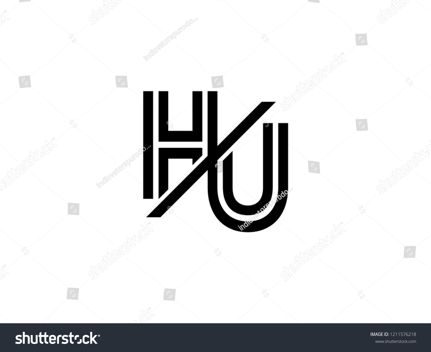 The Monogram Logo Letter Hu Is Sliced Black Royalty Free Stock Vector