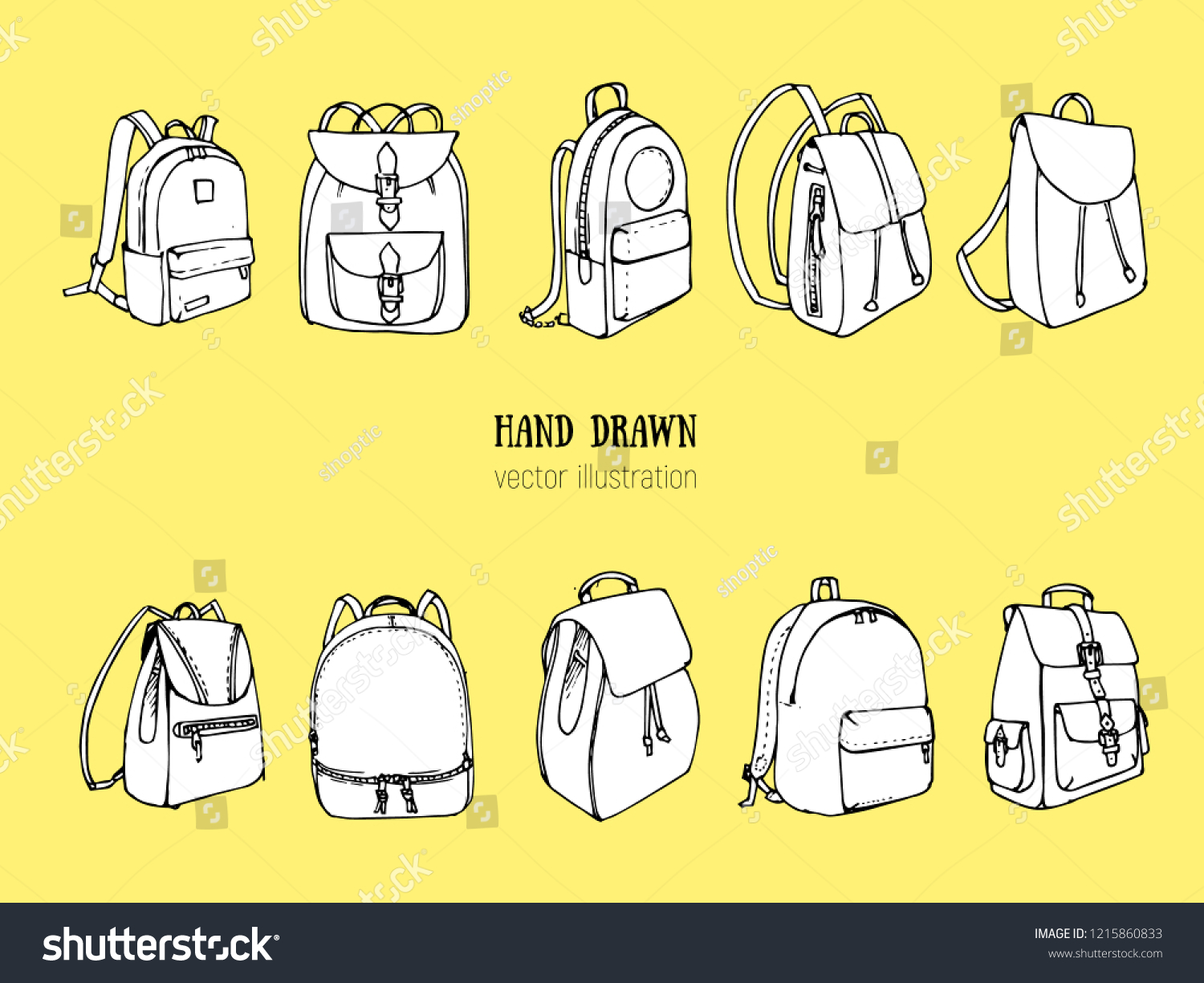 Hand Drawn Vector Set Of Doodle Backpacks Royalty Free Stock Vector