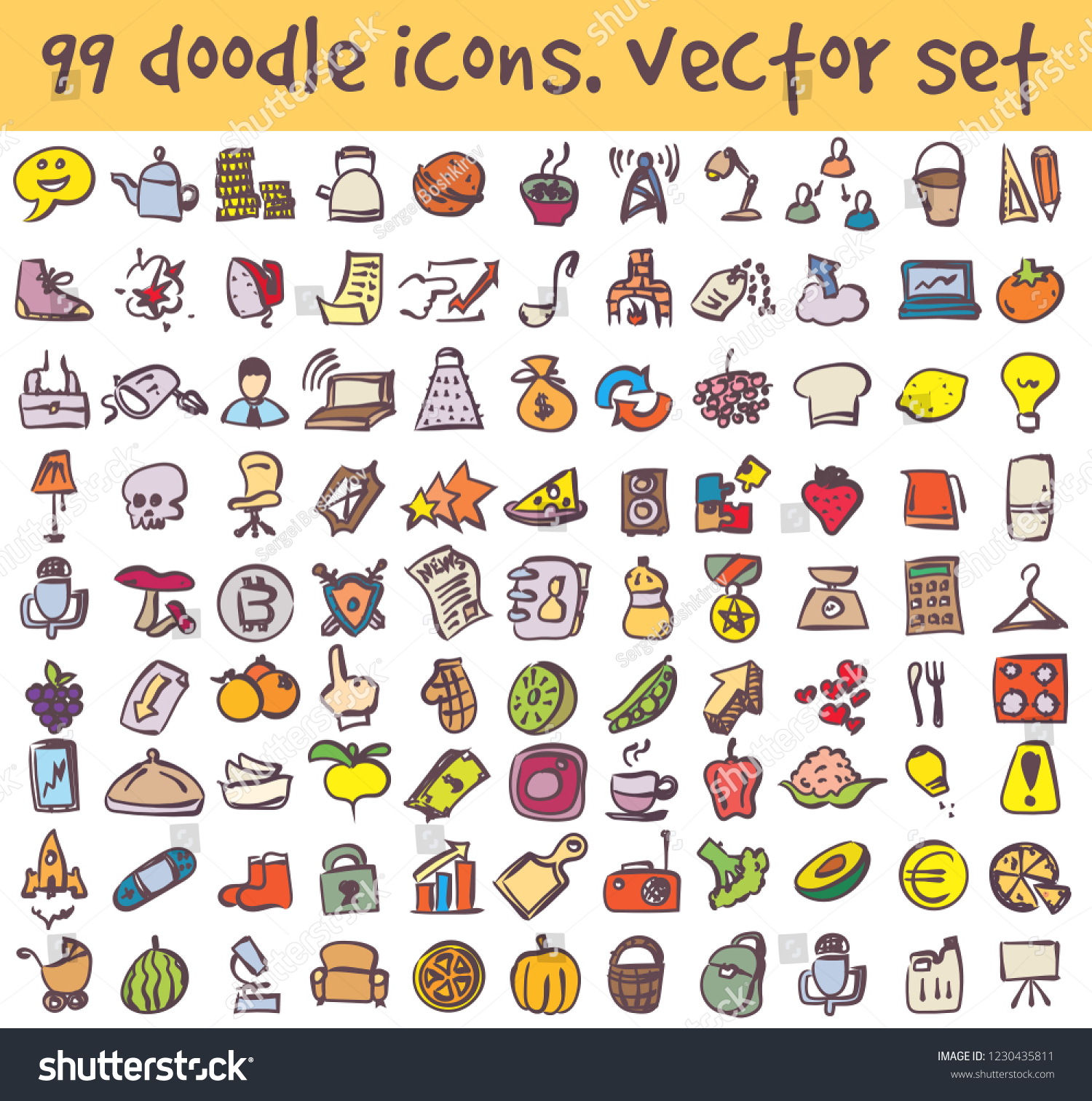 Vector Doodle Icons Set Stock Cartoon Signs For Royalty Free Stock