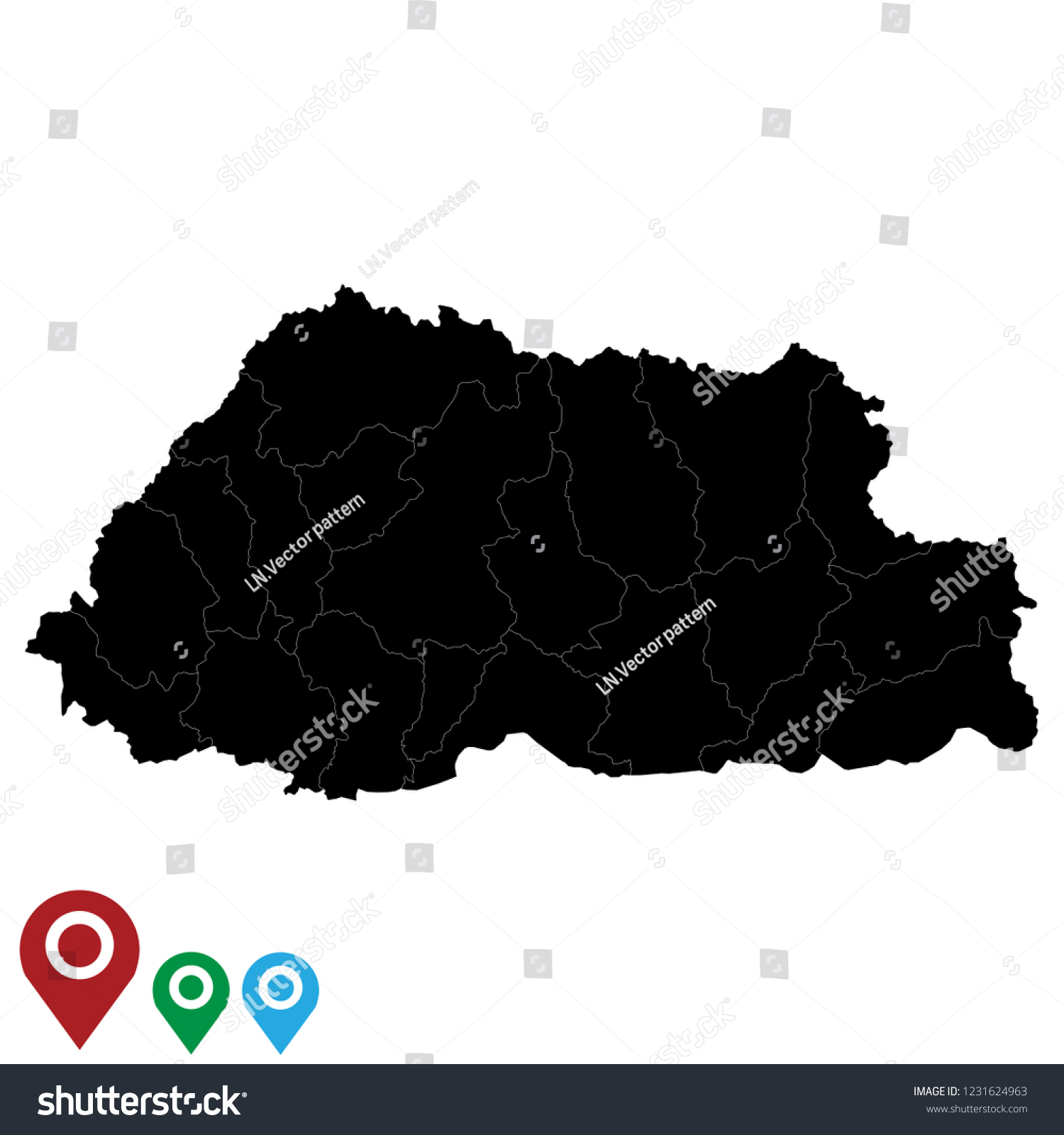 Map Of Bhutan High Detailed Map Of Bhutan Royalty Free Stock Vector