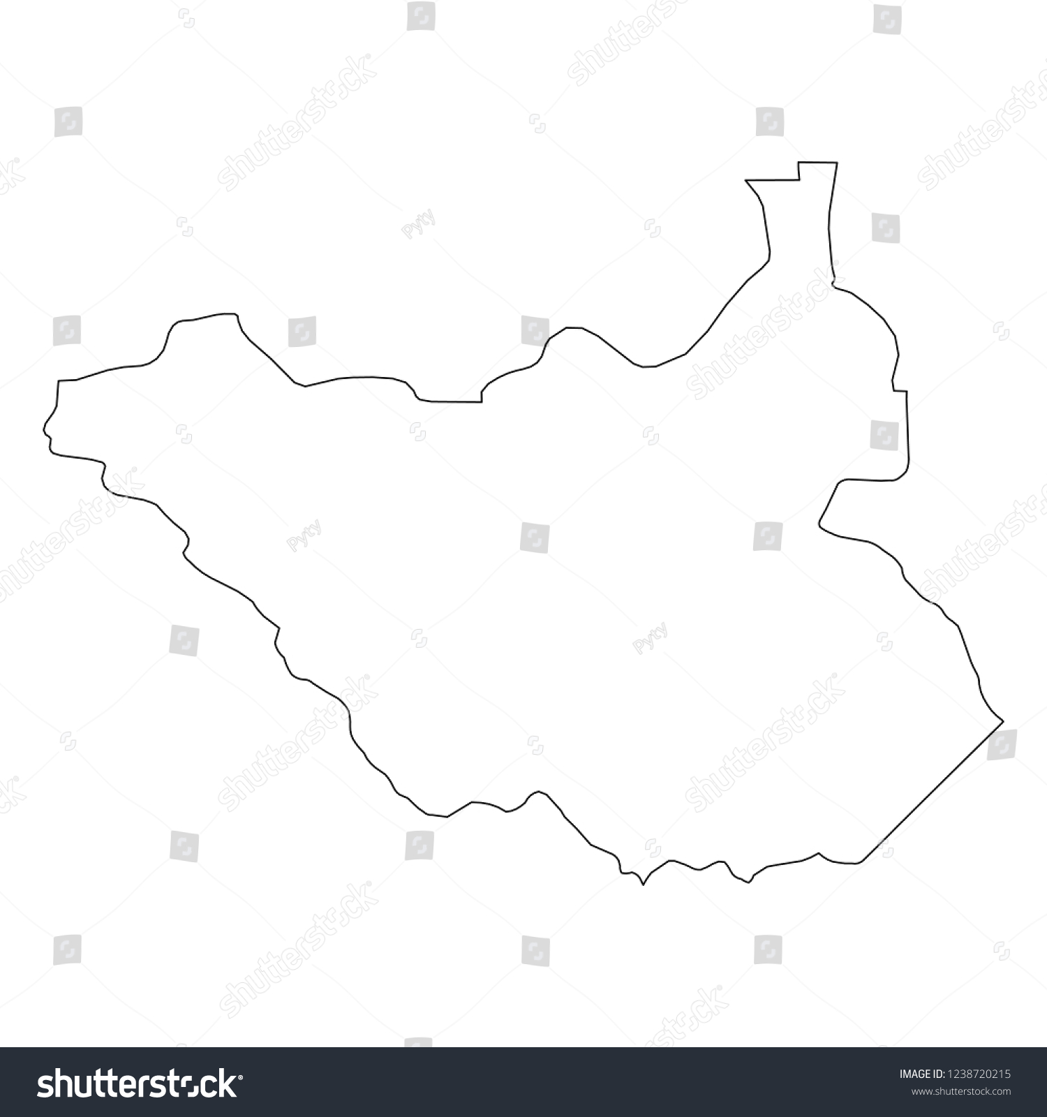 South Sudan Solid Black Outline Border Map Of Royalty Free Stock