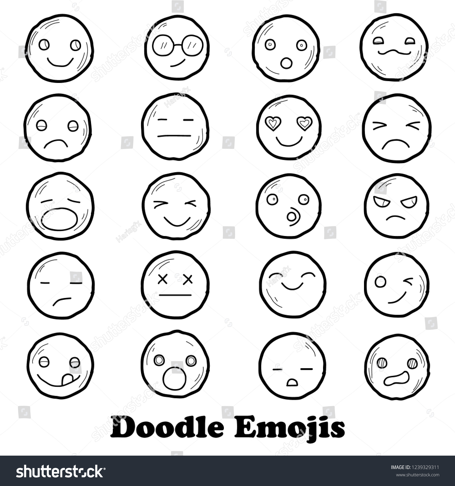 Hand Drawn Doodle Emoji Vector Pack Royalty Free Stock Vector