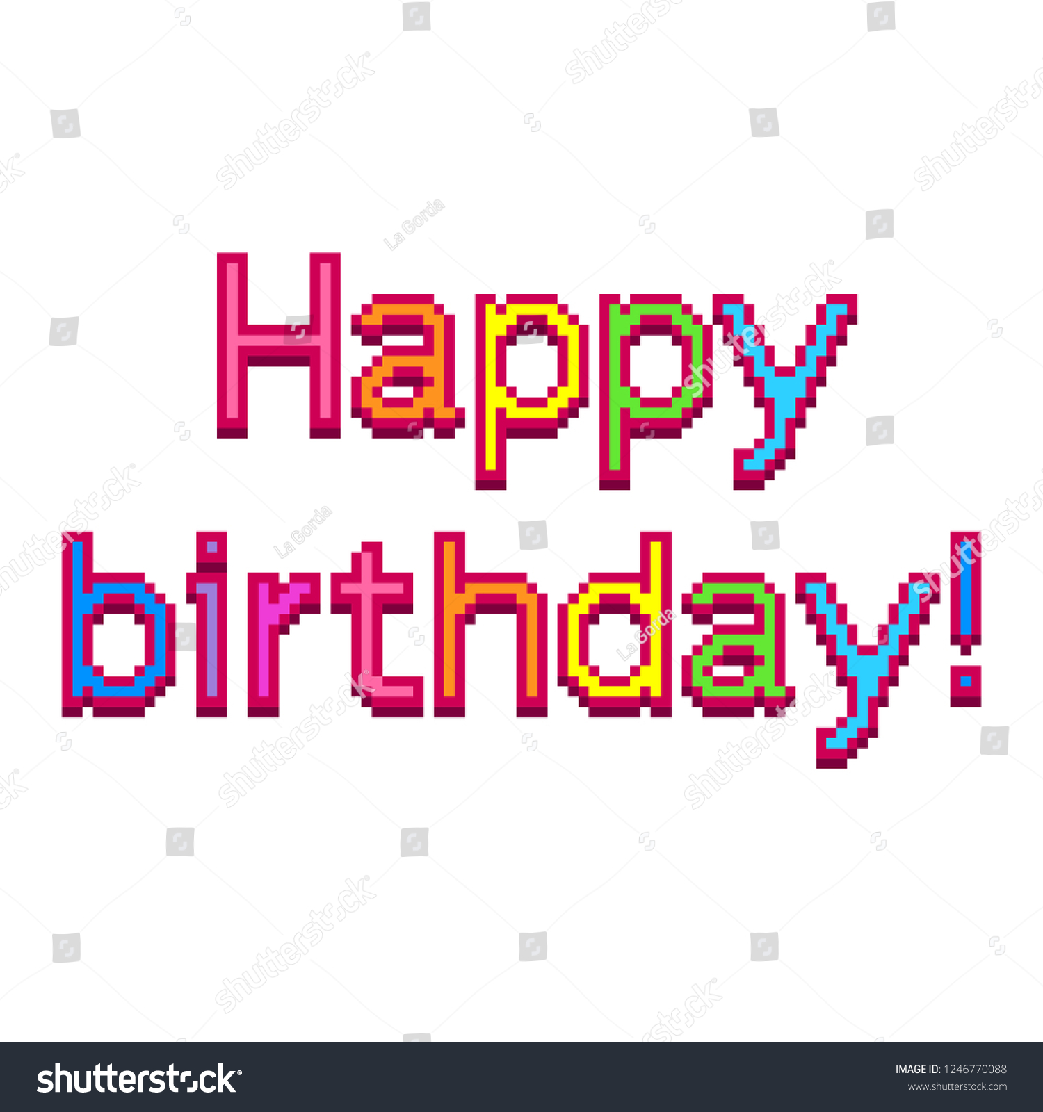 Pixel Art Happy Birthday Text Detailed Royalty Free Stock Vector