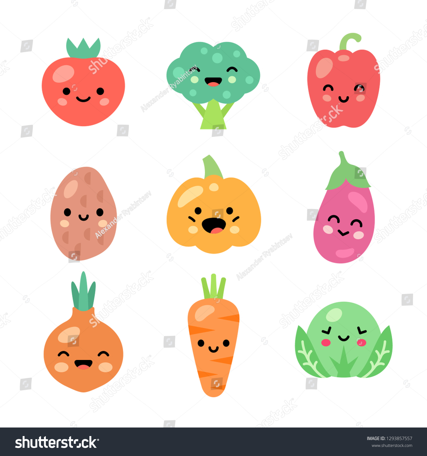 Vegetables Set Kawaii Royalty Free Stock Vector Avopix