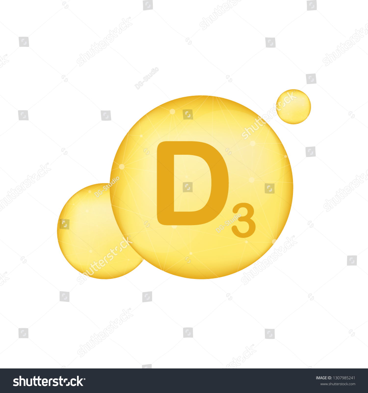 Vitamin D 3 Gold Shining Icon Ascorbic Acid Royalty Free Stock