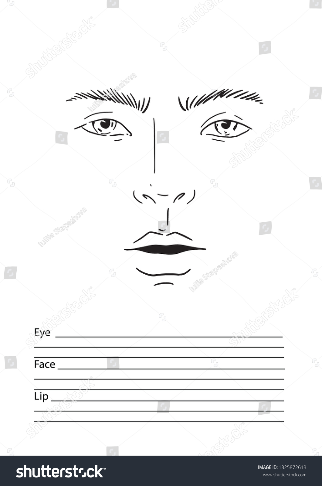 Face Chart Makeup Artist Blank Template Vector Royalty Free Stock