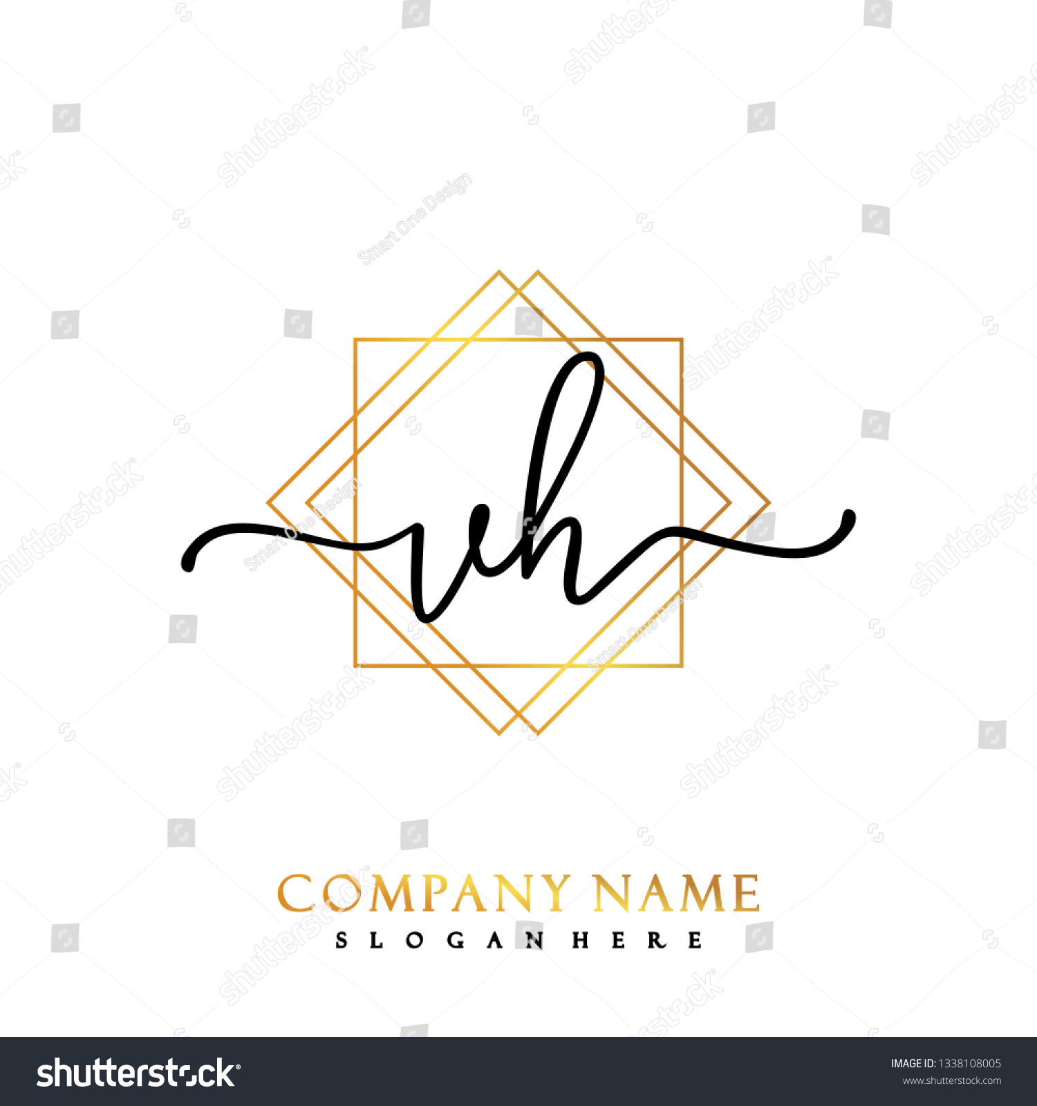 VH Initial Handwriting Logo Template Vector Royalty Free Stock Vector