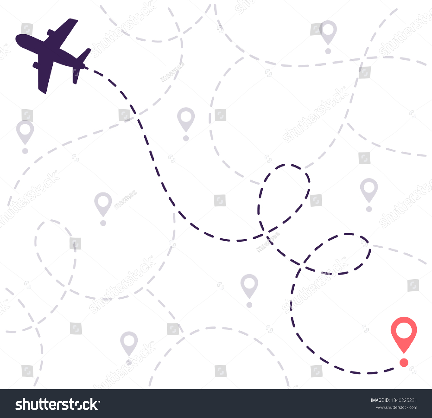 Airplane Path In Dotted Line Shape Route Of Royalty Free Stock