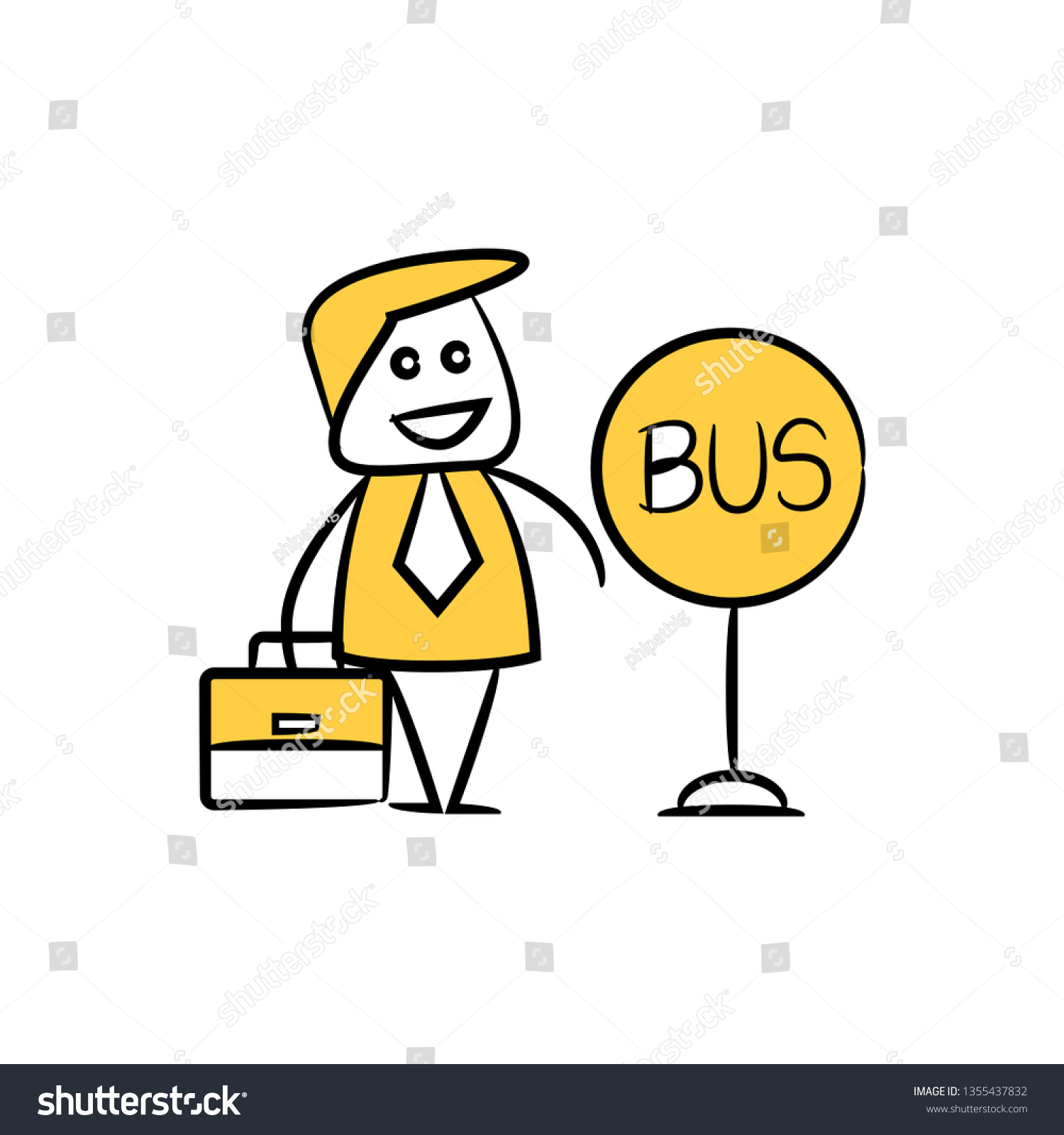 Doodle Stick Figure Businessman Standing At Bus Royalty Free Stock