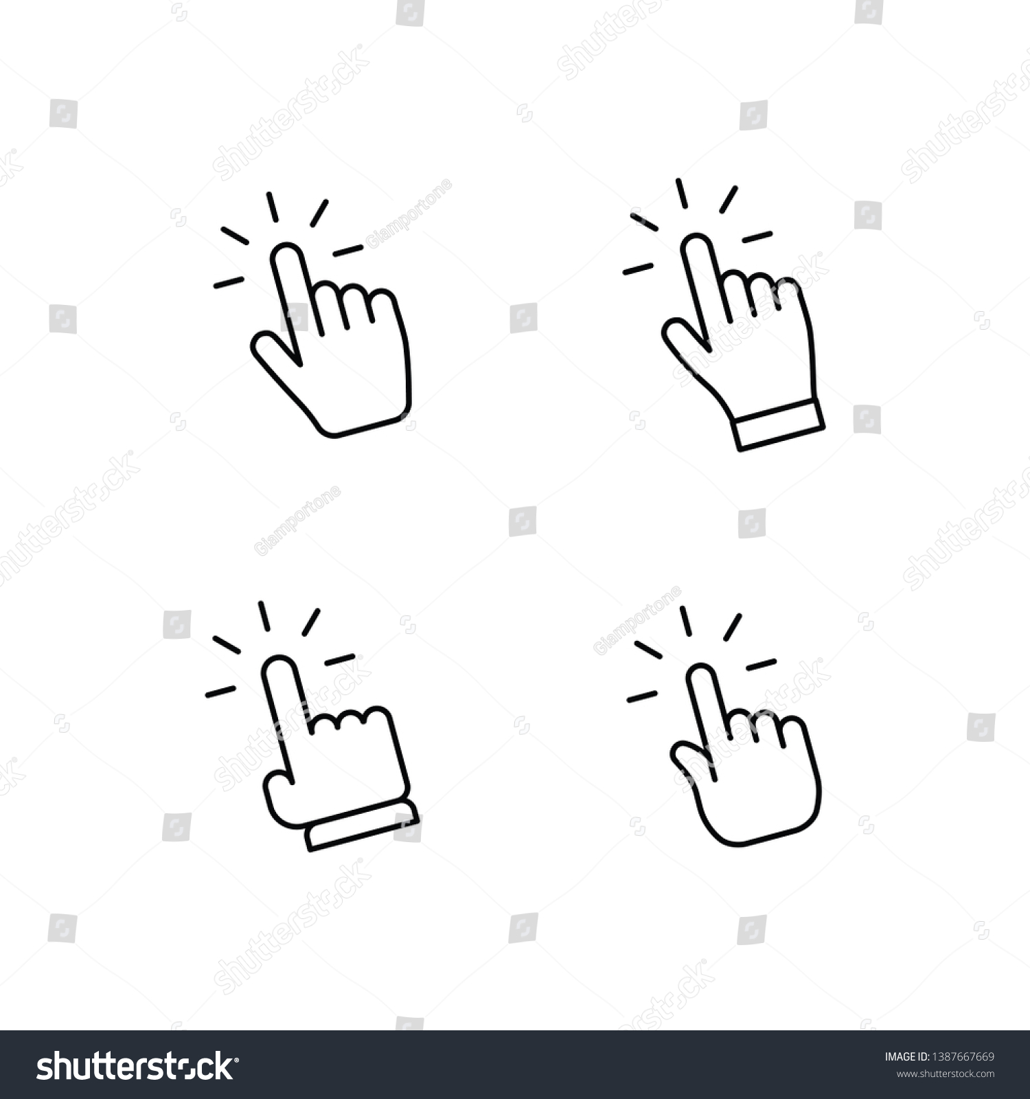 Hand Clicking Icon Set Finger Click Pointer Royalty Free Stock