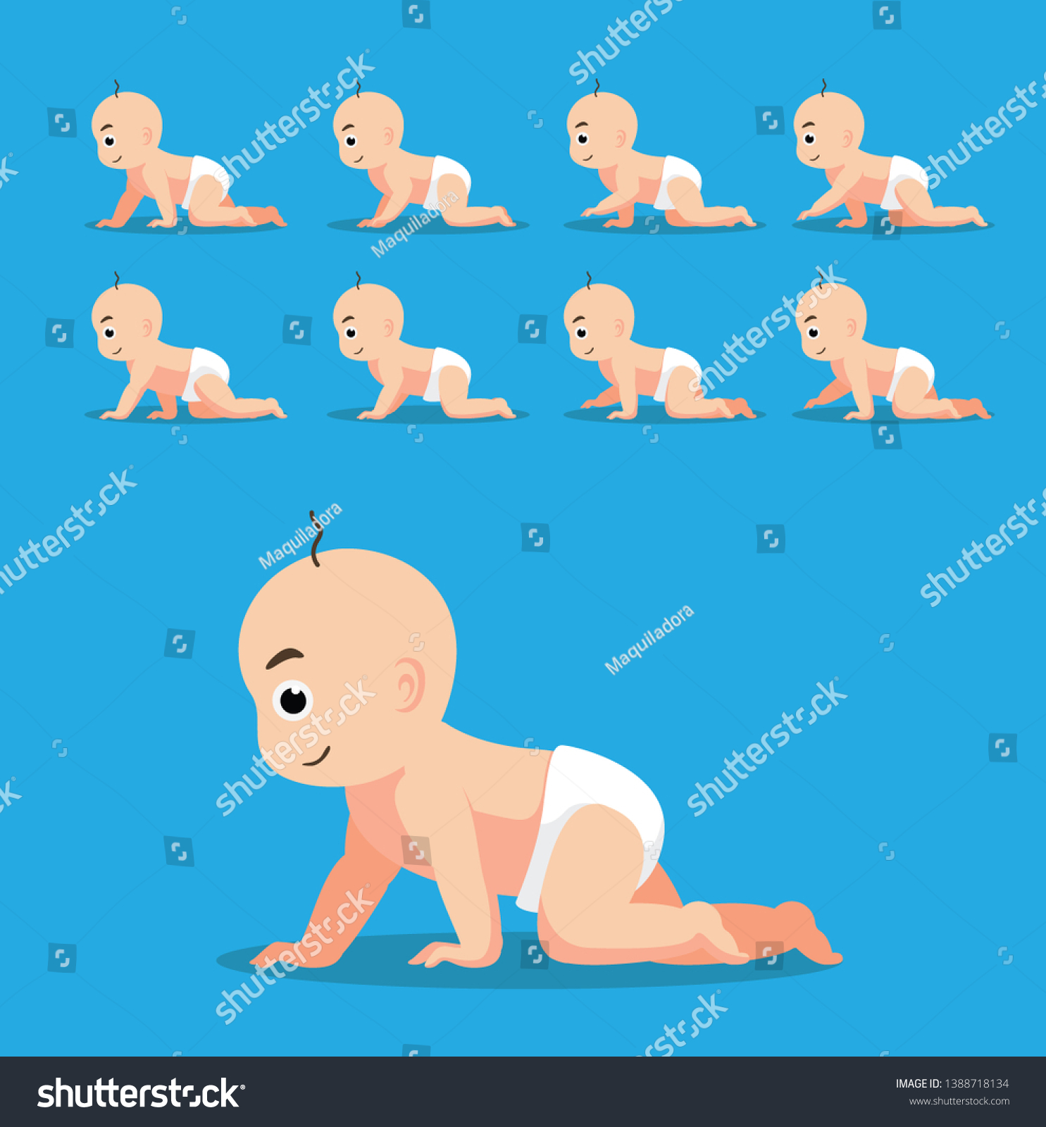 Cute Baby Crawling Cartoon Poses Vector Royalty Free Stock Vector