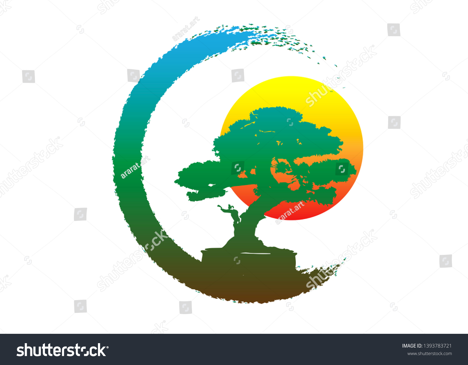 Japanese Bonsai Tree Logo Plant Silhouette Royalty Free Stock Vector