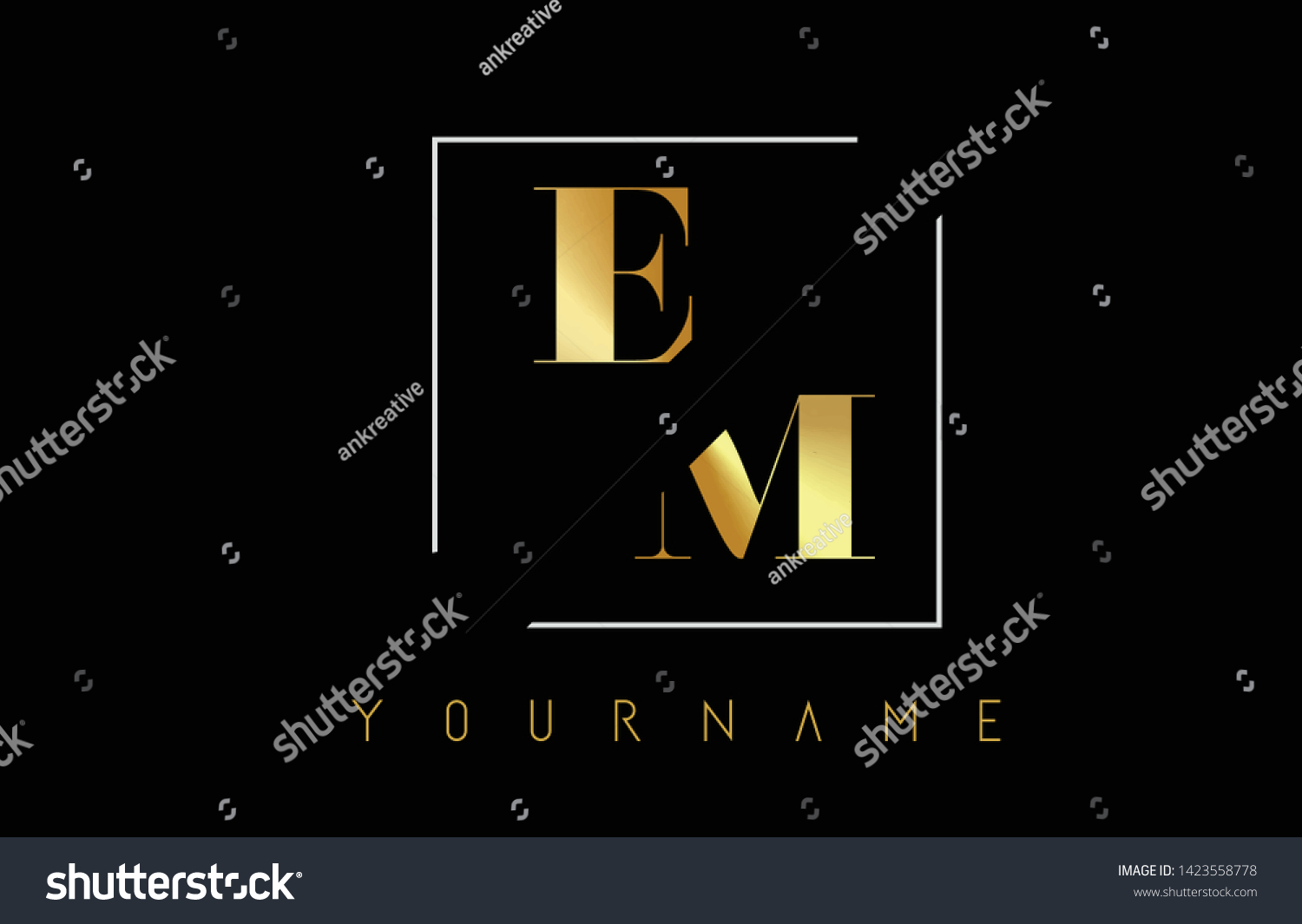 Em Golden Letter Logo With Cutted And Royalty Free Stock Vector