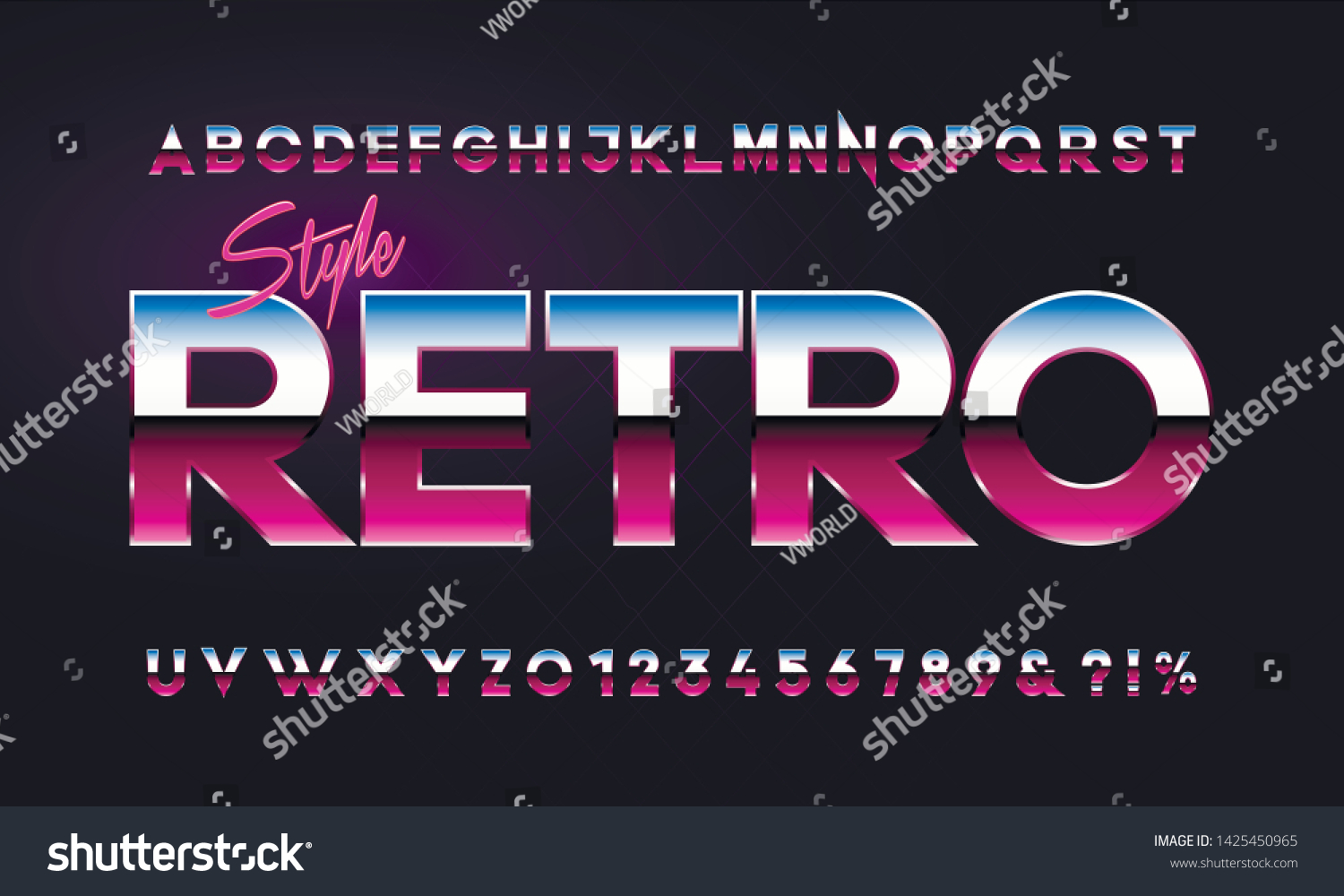 80 S Retro Alphabet Font Metallic Effect Type Royalty Free Stock