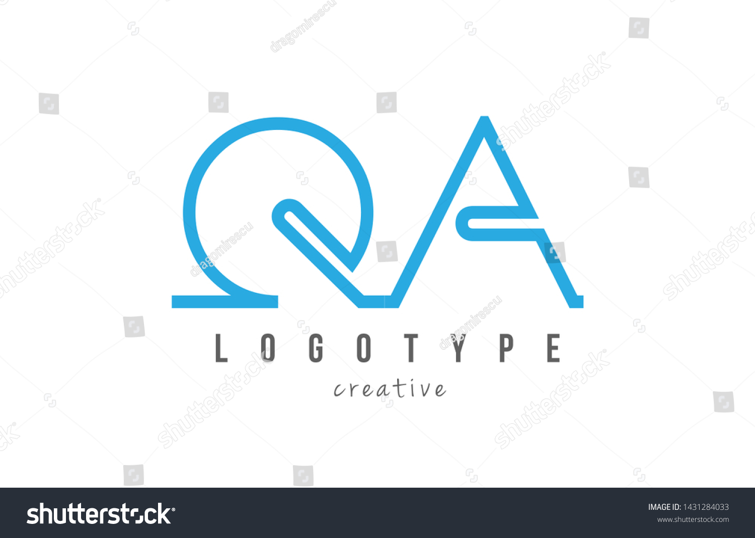 Qa Q A Blue Joined Line Alphabet Letter Logo Royalty Free Stock